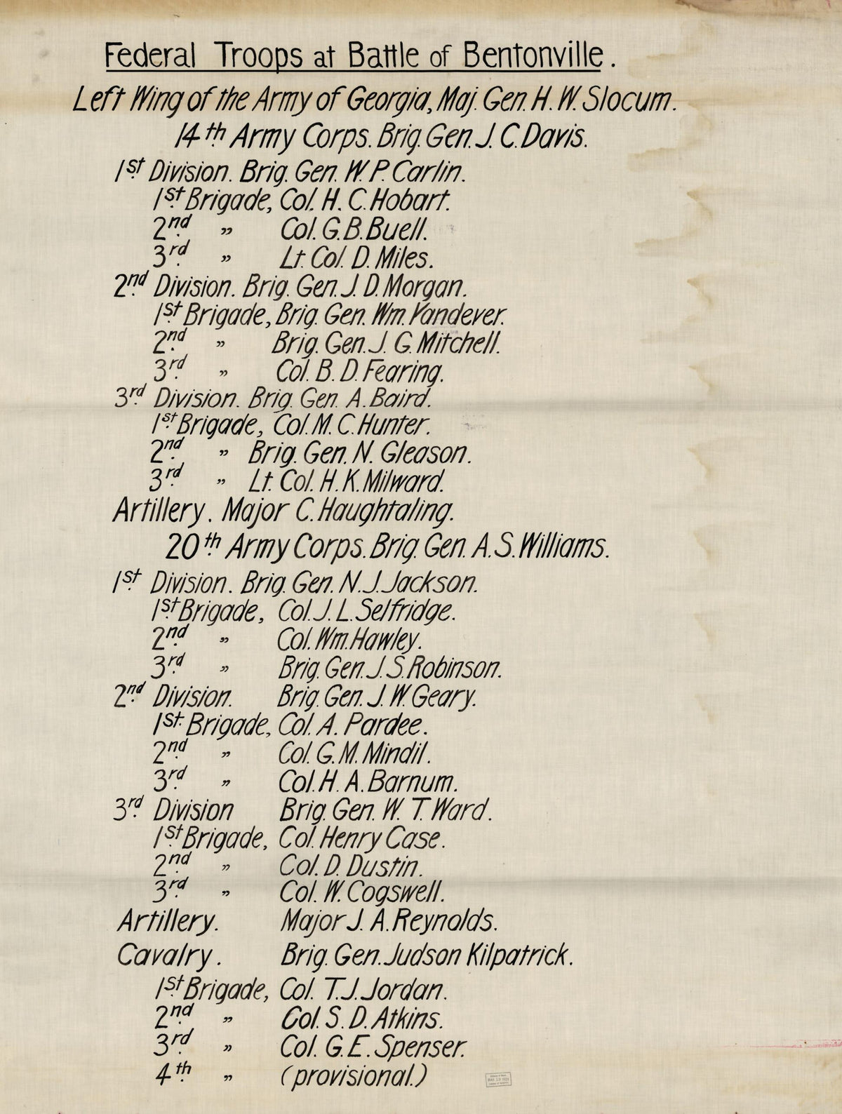 Battle of Bentonville, March 19, 1865 by Relic Map Company