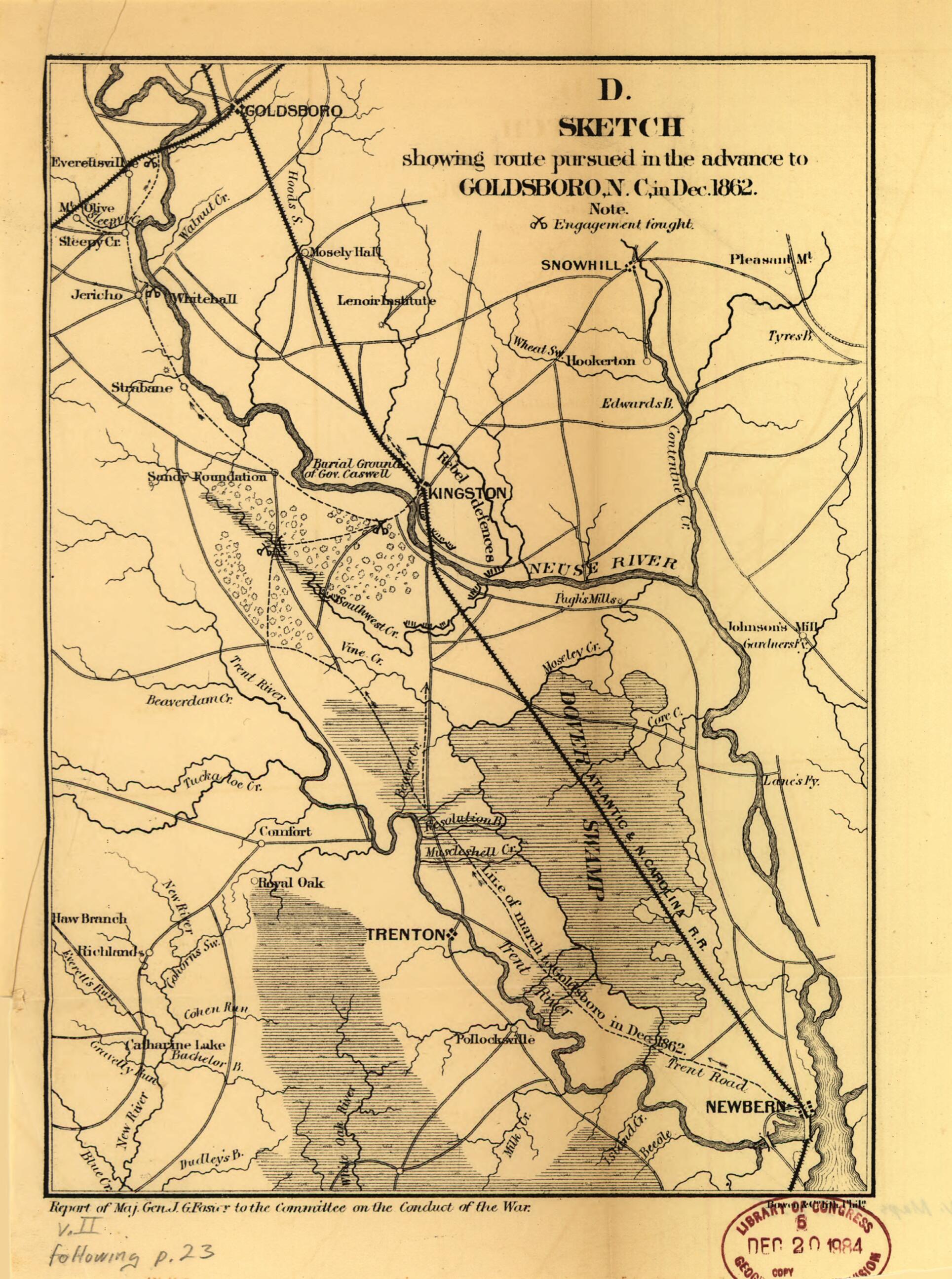 This old map of Sketch Showing Route Pursued In the Advance to Goldsboro, N.C., In Dec. 1862 from 1866 was created by John G. (John Gray) Foster in 1866