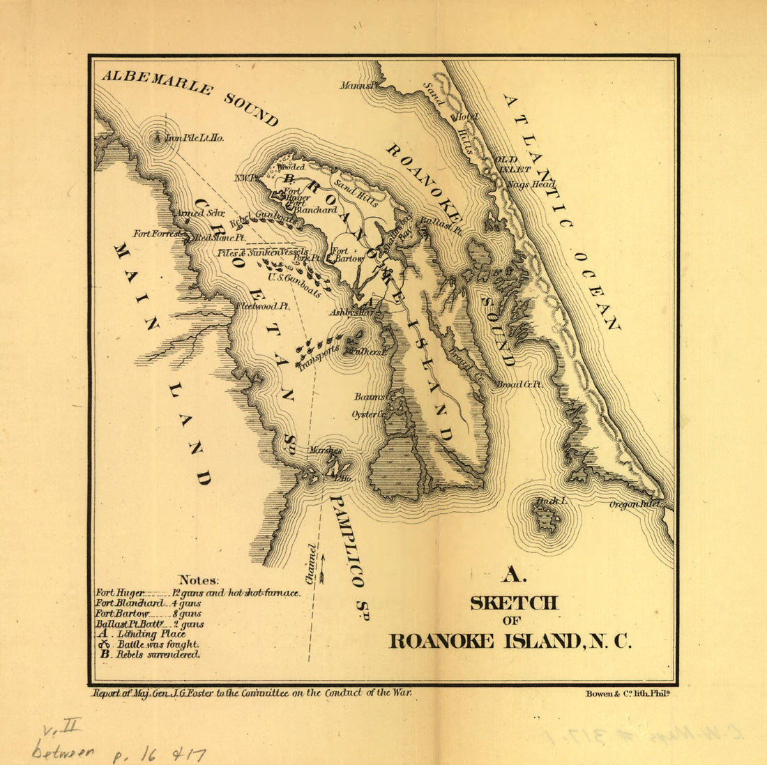 This old map of Sketch of Roanoke Island, N.C. February 8, from 1862 was created by John G. (John Gray) Foster in 1862