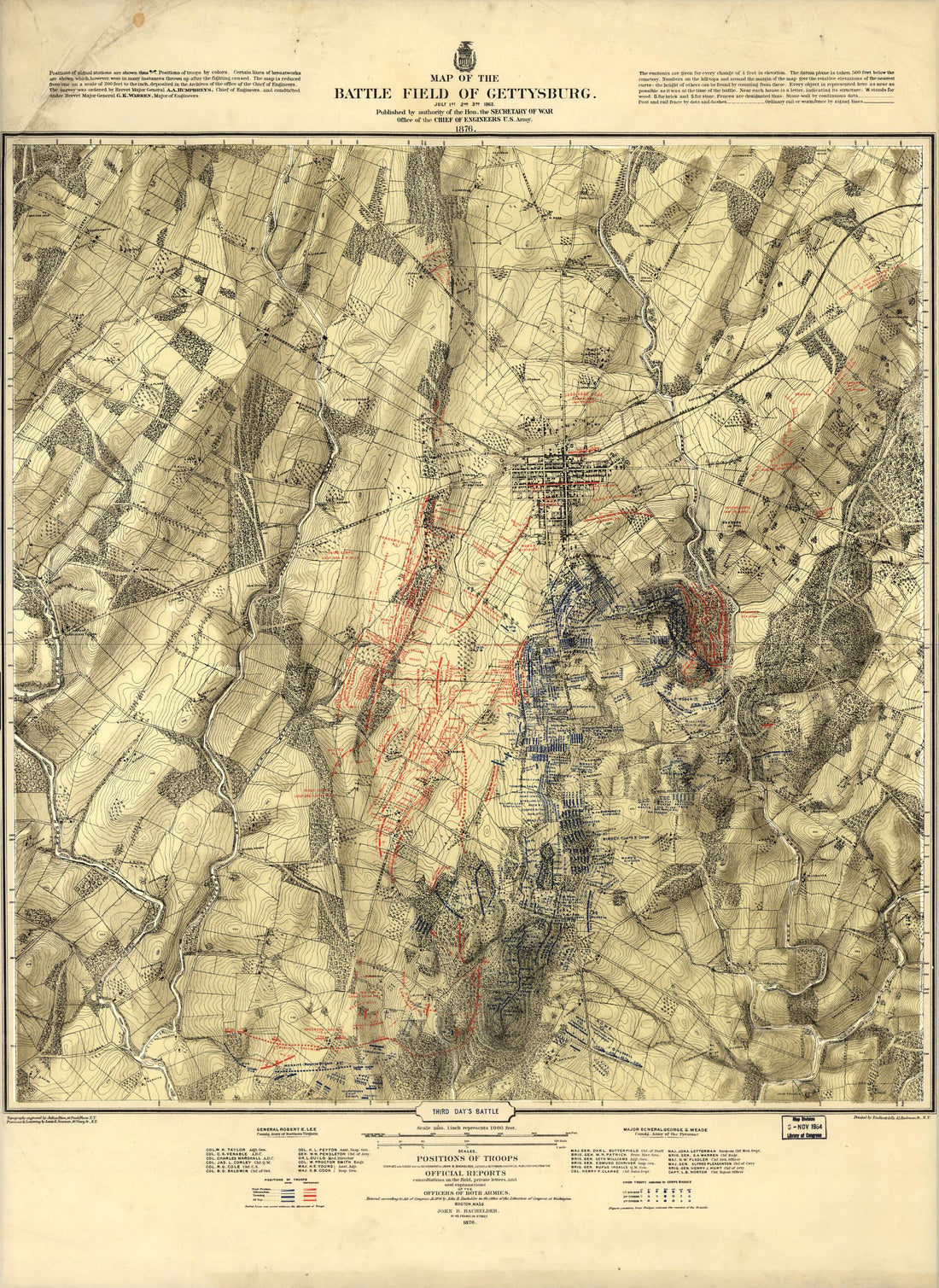This old map of Map of the Battle Field of Gettysburg. July 1st, 2nd, 3rd, 1863 from 1879 was created by John B. (John Badger) Bachelder in 1879
