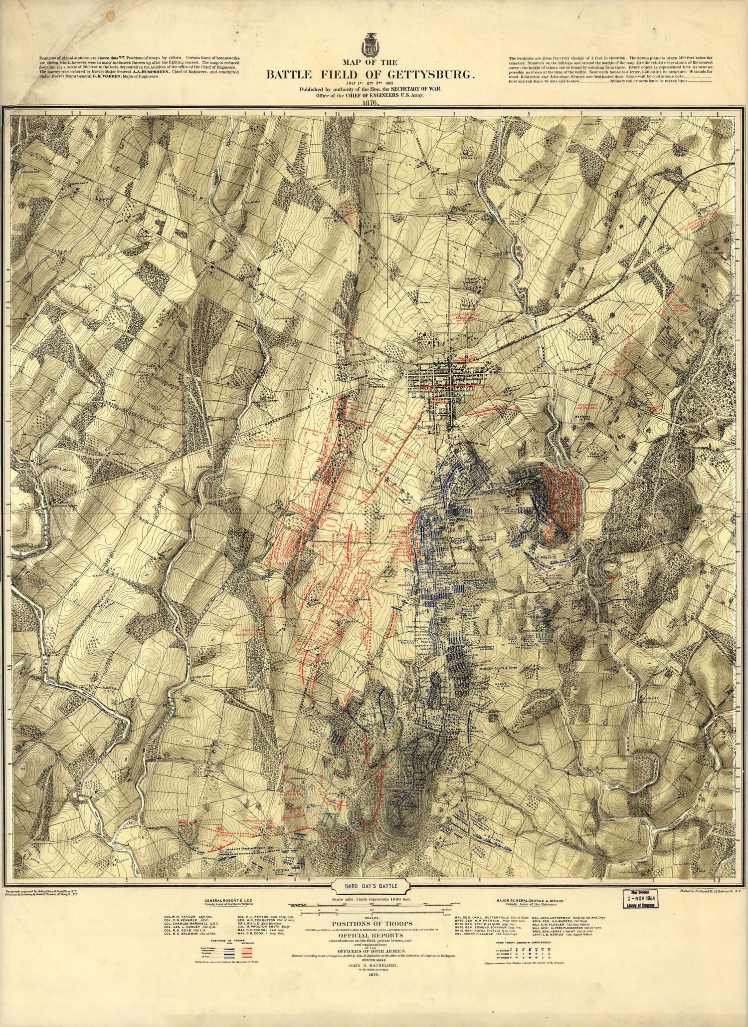 This old map of Map of the Battle Field of Gettysburg. July 1st, 2nd, 3rd, 1863 from 1879 was created by John B. (John Badger) Bachelder in 1879