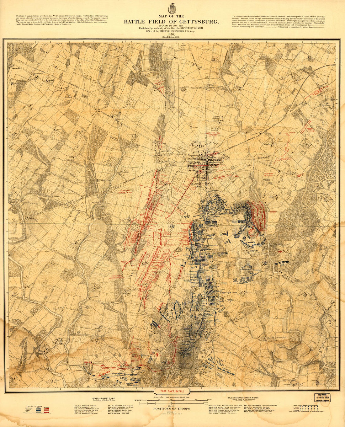 This old map of Map of the Battlefield of Gettysburg. July 1st, 2nd, 3rd, from 1863 was created by John B. (John Badger) Bachelder in 1863