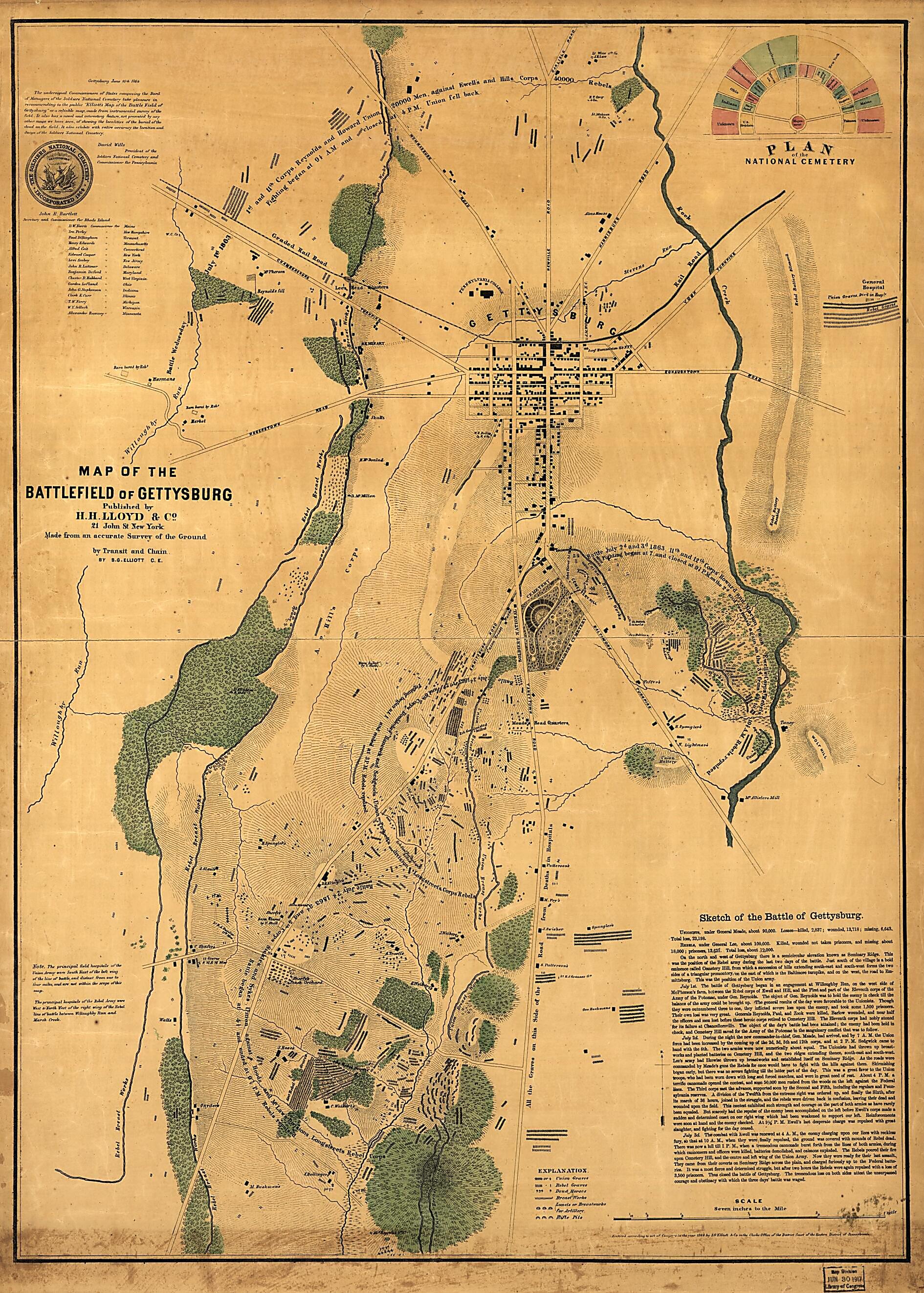 This old map of Map of the Battlefield of Gettysburg from 1864 was created by S. G. Elliott in 1864