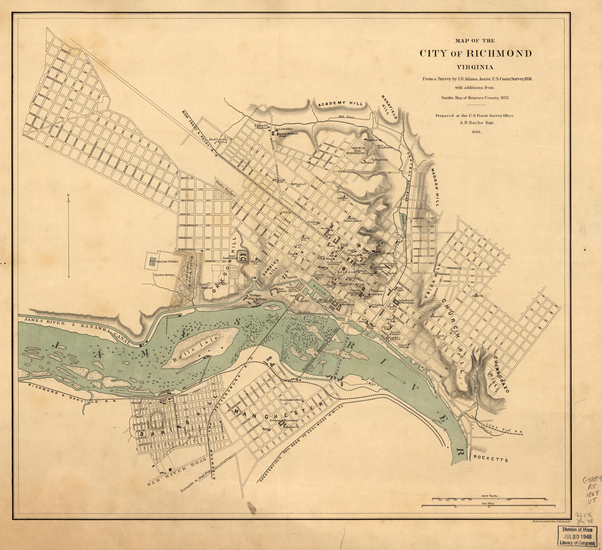 This old map of Map of the City of Richmond, Virginia from 1864 was created by  United States Coast Survey in 1864