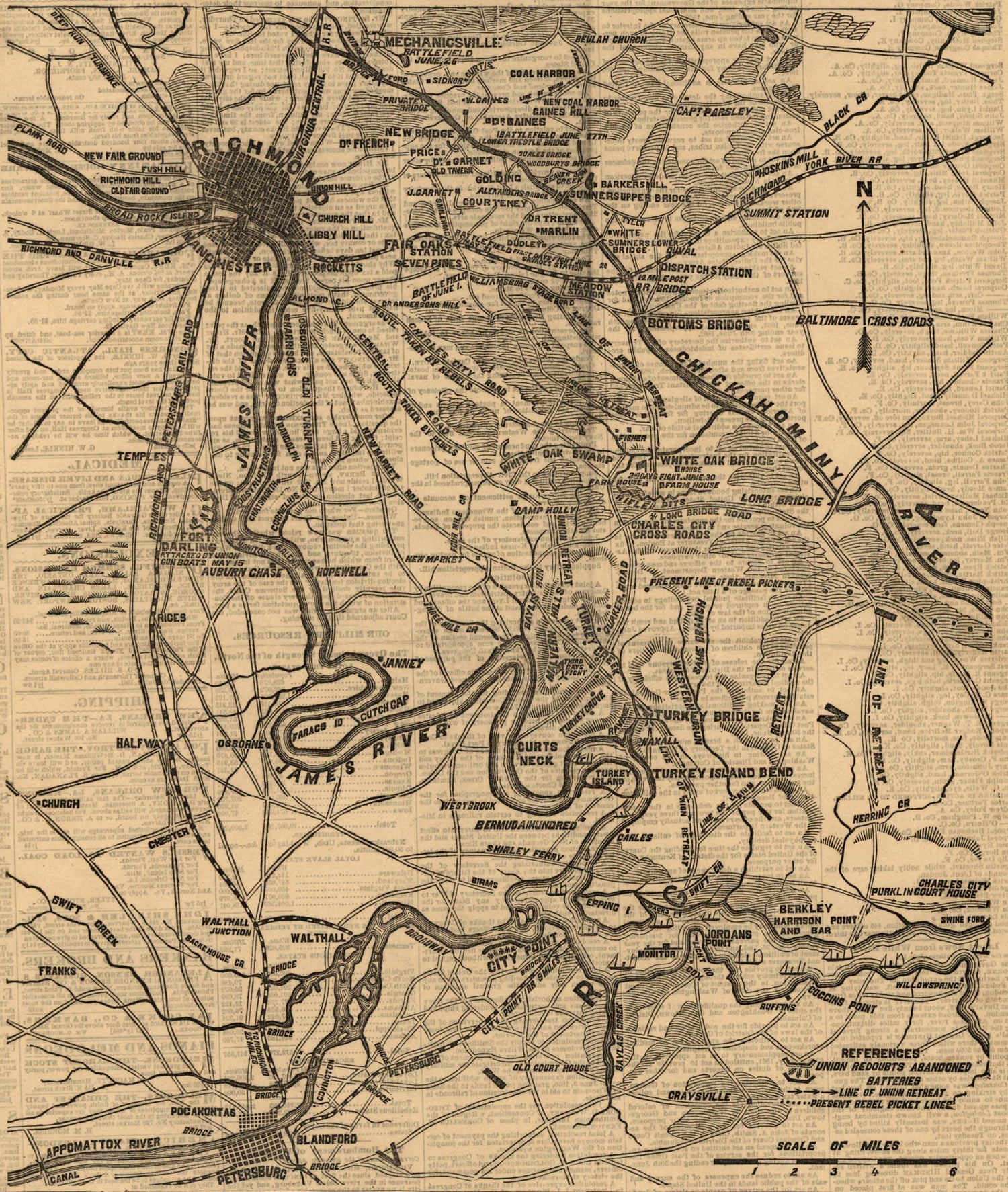 This old map of The Heart of the Rebellion: Scene of the Late Seven Days Battles Near Richmond; New Base of Operations of the Army of the Potomac from 1862 was created by  in 1862