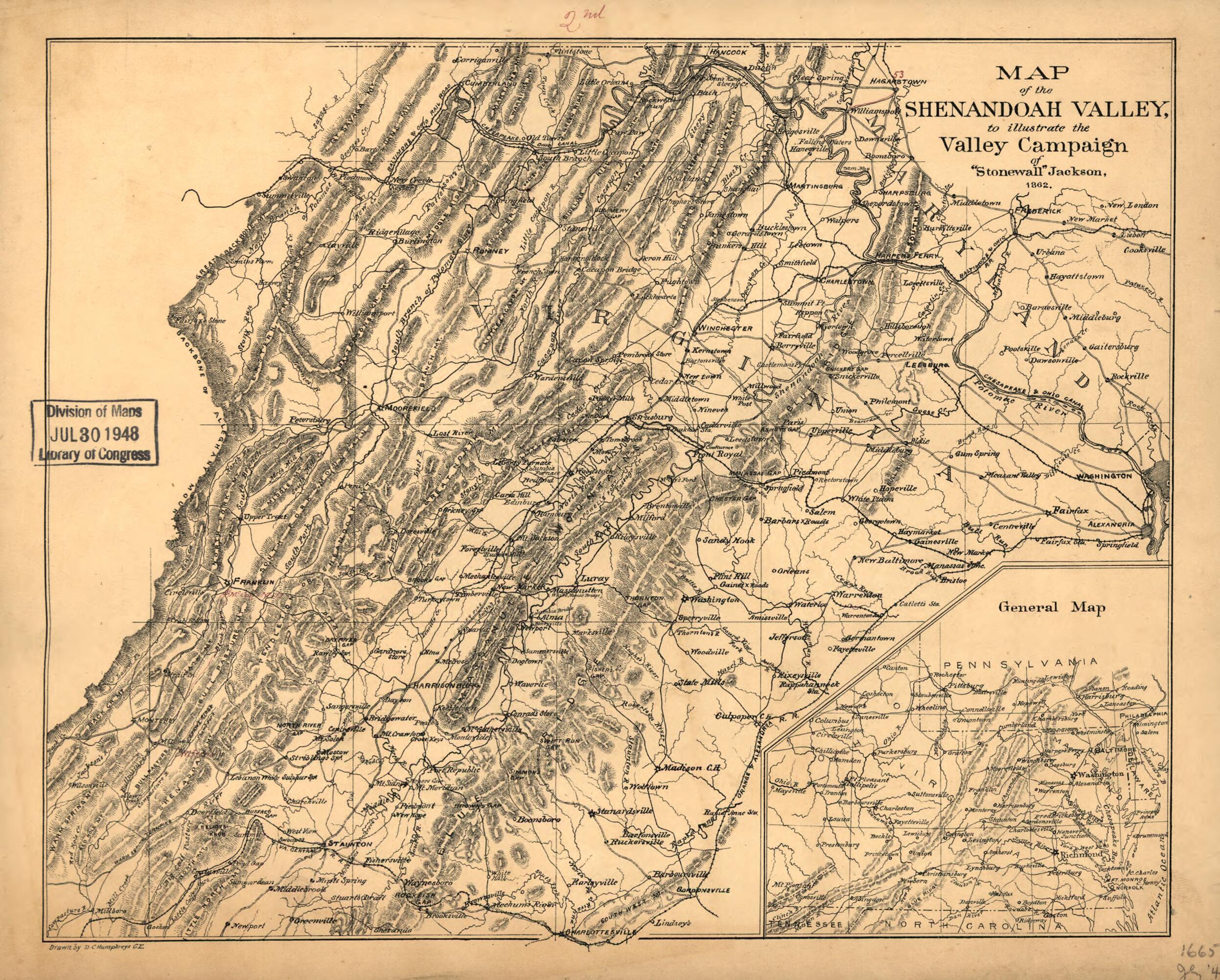 This old map of Map of the Shenandoah Valley, to Illustrate the Valley Campaign of Stonewall Jackson, 1862: from 1880 was created by Jedediah Hotchkiss, D.C. Humphreys,  J.B. Lippincott &amp; Co in 1880