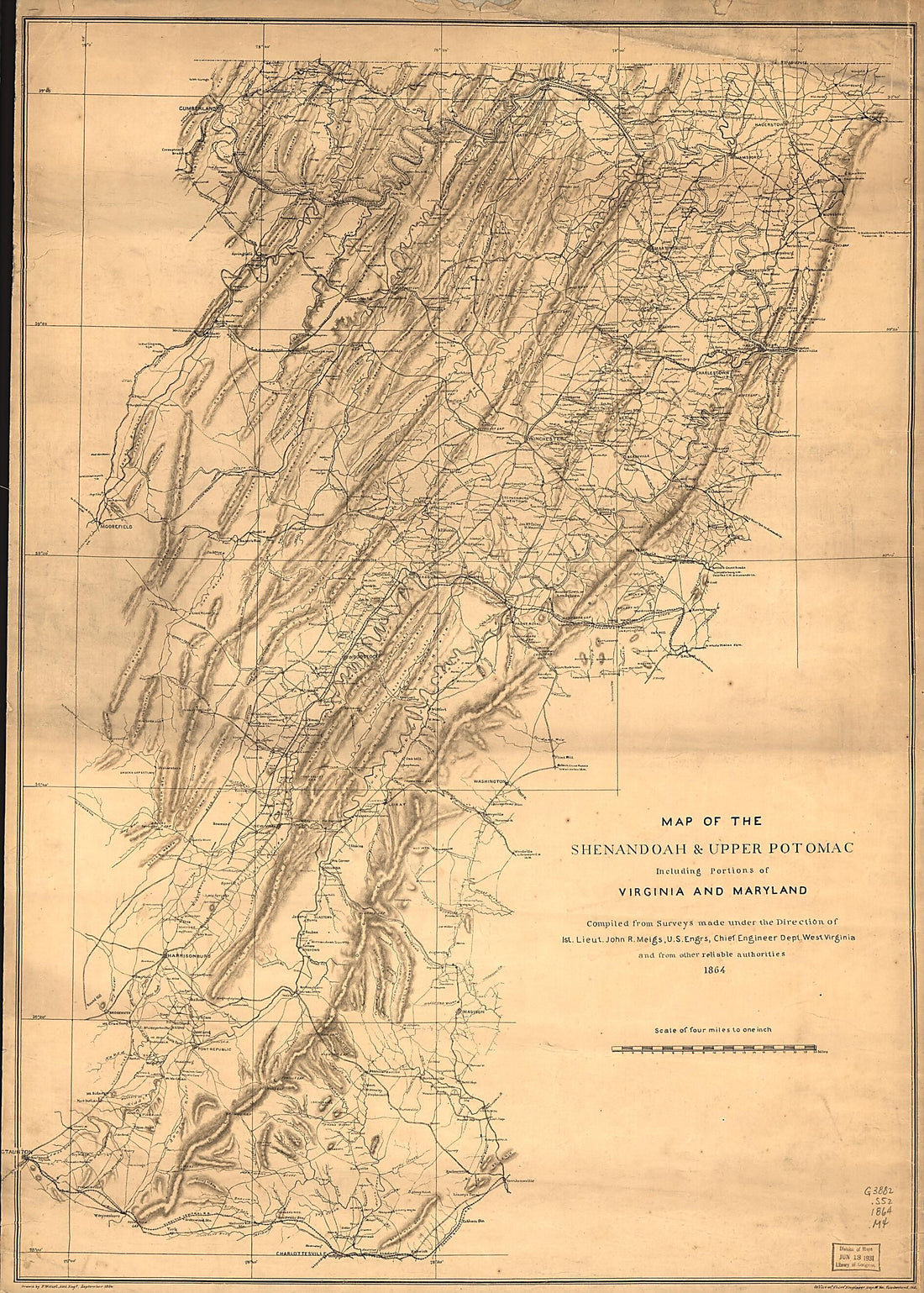 This old map of Map of the Shenandoah & Upper Potomac Including Portions of Virginia and Maryland from 1864 was created by John Rodgers Meigs in 1864