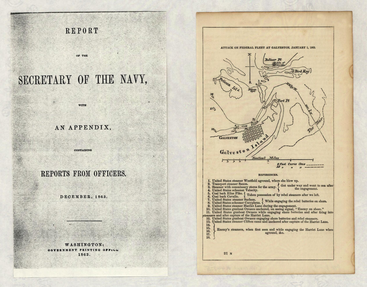Attack On Federal Fleet at Galveston, January 1, 1863 by Relic Map Company
