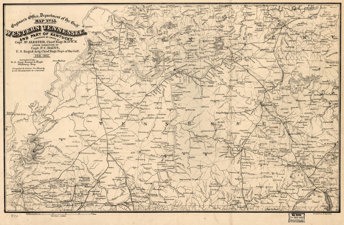 This old map of Western Tennessee, and Part of Kentucky from 1865 was created by Francis D&