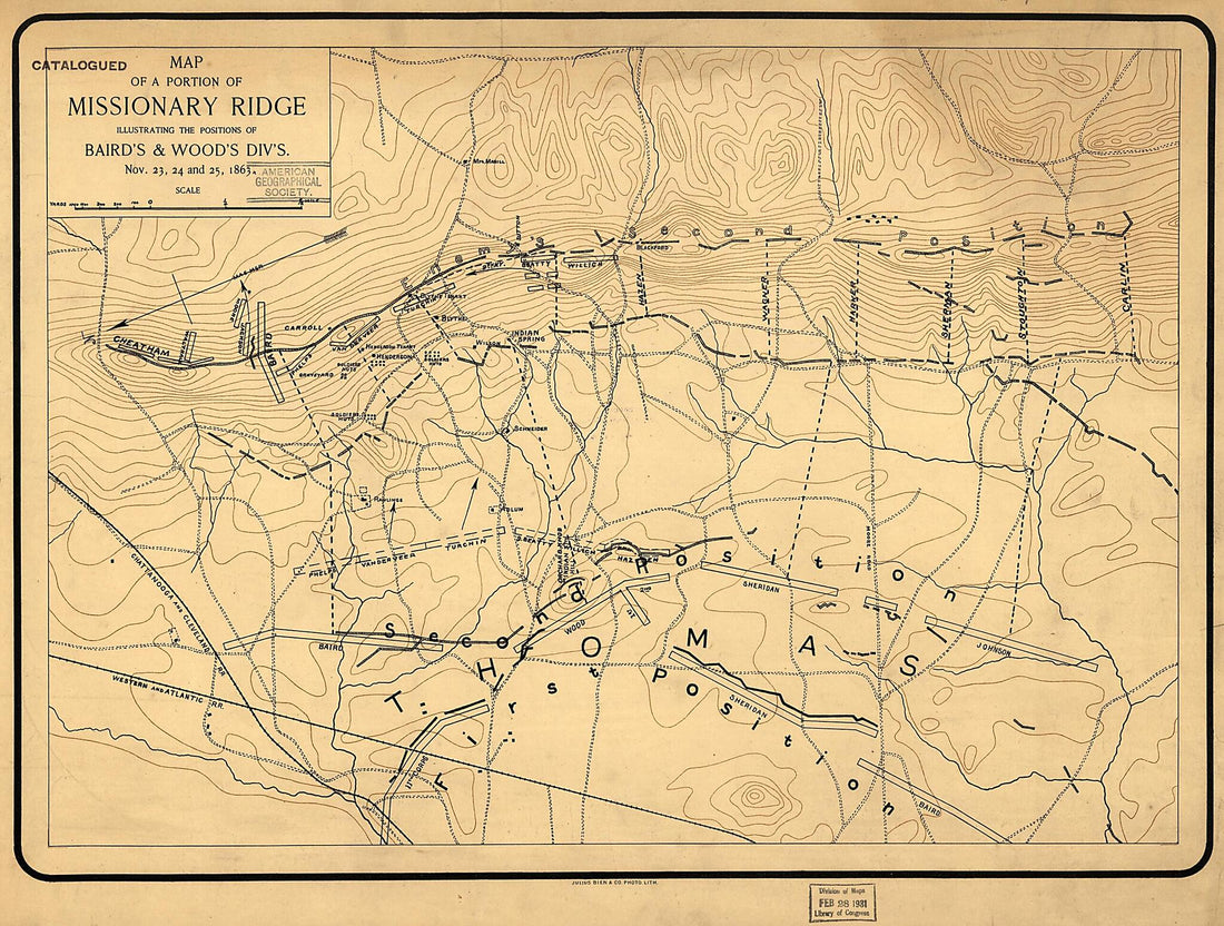 This old map of Map of a Portion of Missionary Ridge, Illustrating the Positions of Baird&