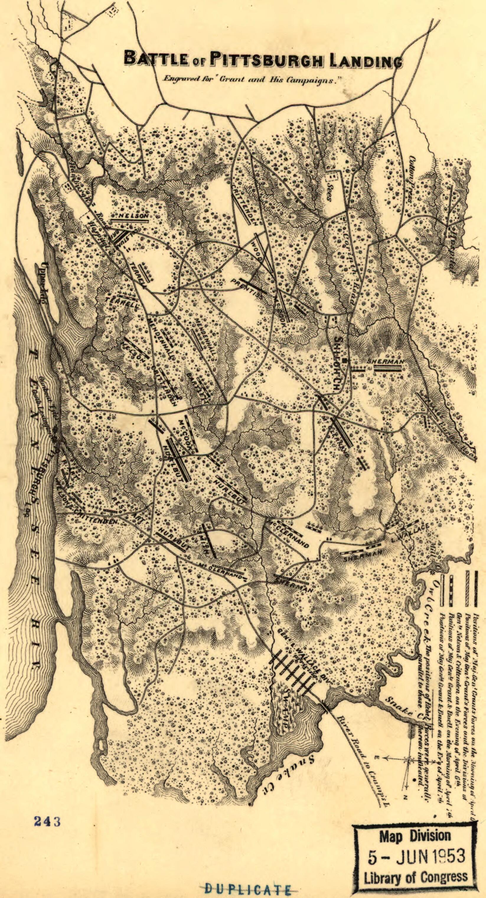 This old map of Battle of Pittsburgh Landing i.e., Shiloh from 1866 was created by Henry Coppee in 1866