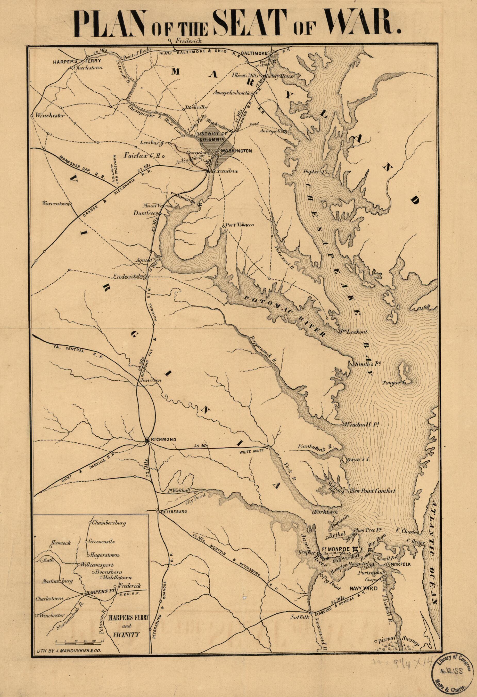 This old map of Plan of the Seat of War from 1861 was created by  J. Manouvrier and Company in 1861