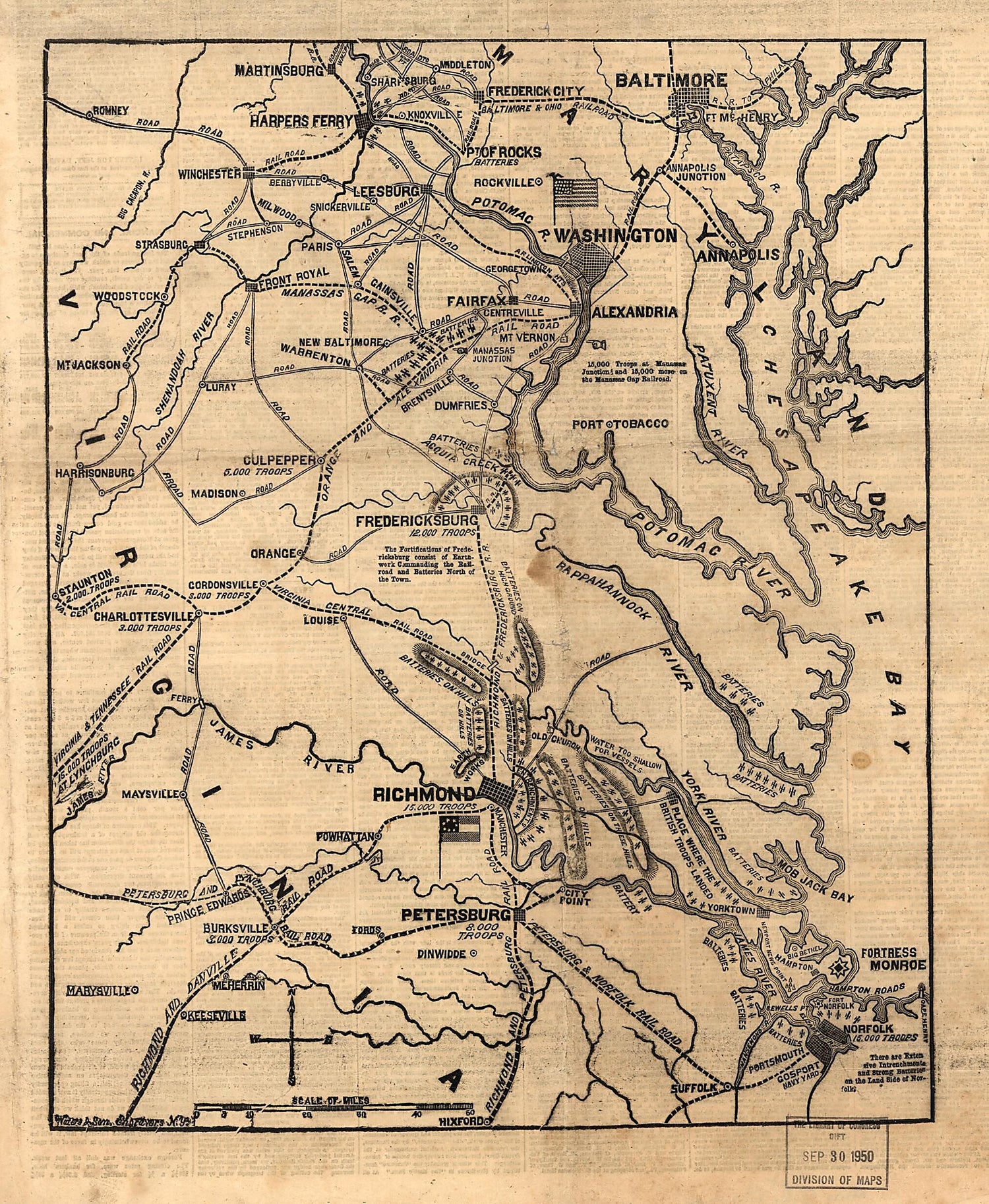 This old map of The Fortifications for the Protection of Richmond from 1861 was created by  in 1861