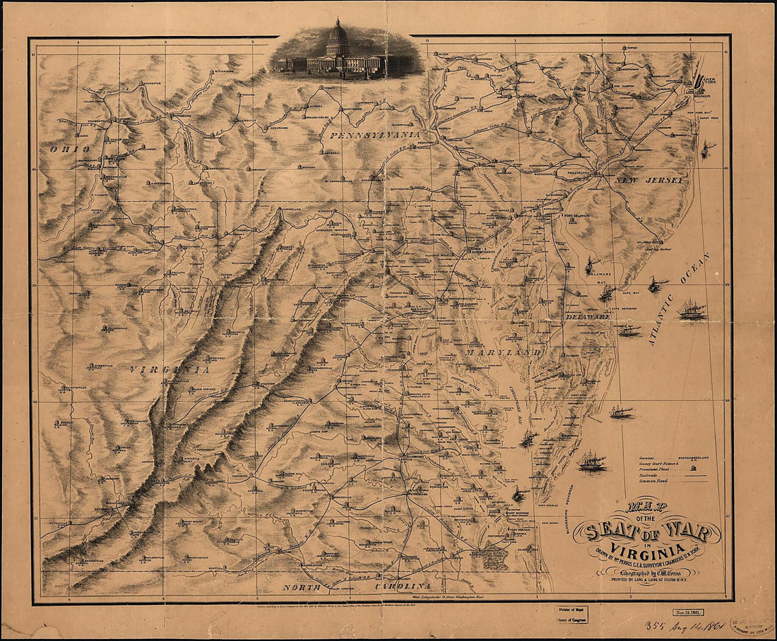 This old map of Map of the Seat of War In Virginia from 1861 was created by William Perris in 1861