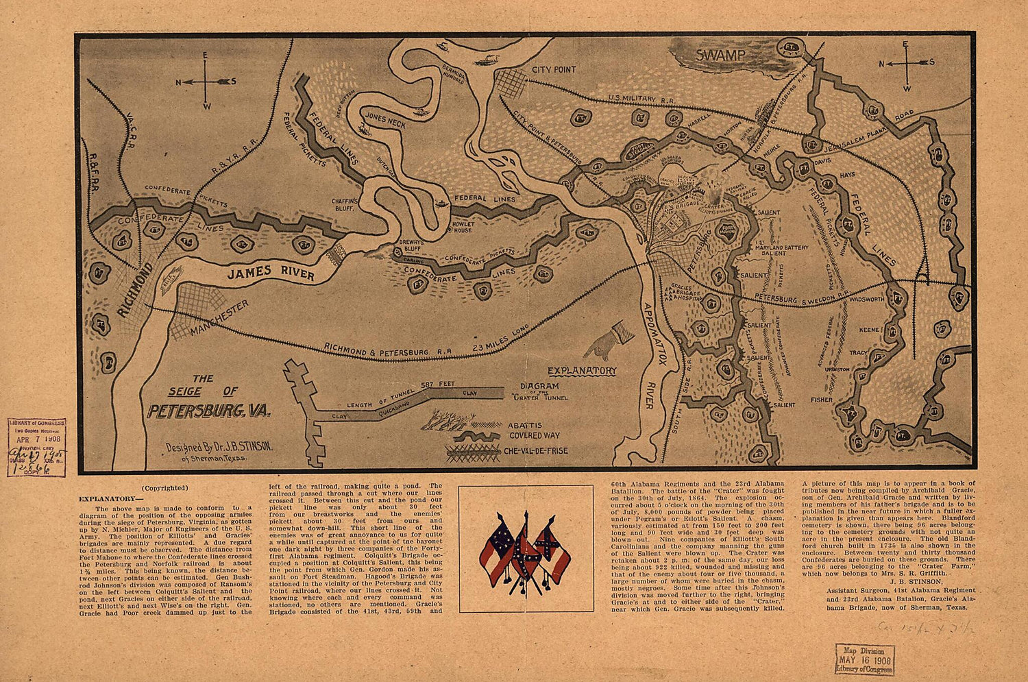 This old map of The Seige sic of Petersburg, Va. (Siege of Petersburg, Va) from 1908 was created by J. B. Stinson in 1908