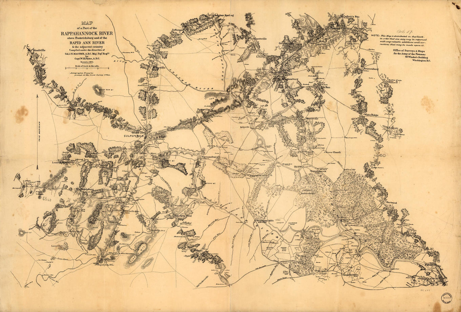 This old map of Map of a Part of the Rappanhannock River Above Fredericksburg and the Rapid Ann River &amp; the Adjacent Country from 1862 was created by William H. Paine in 1862