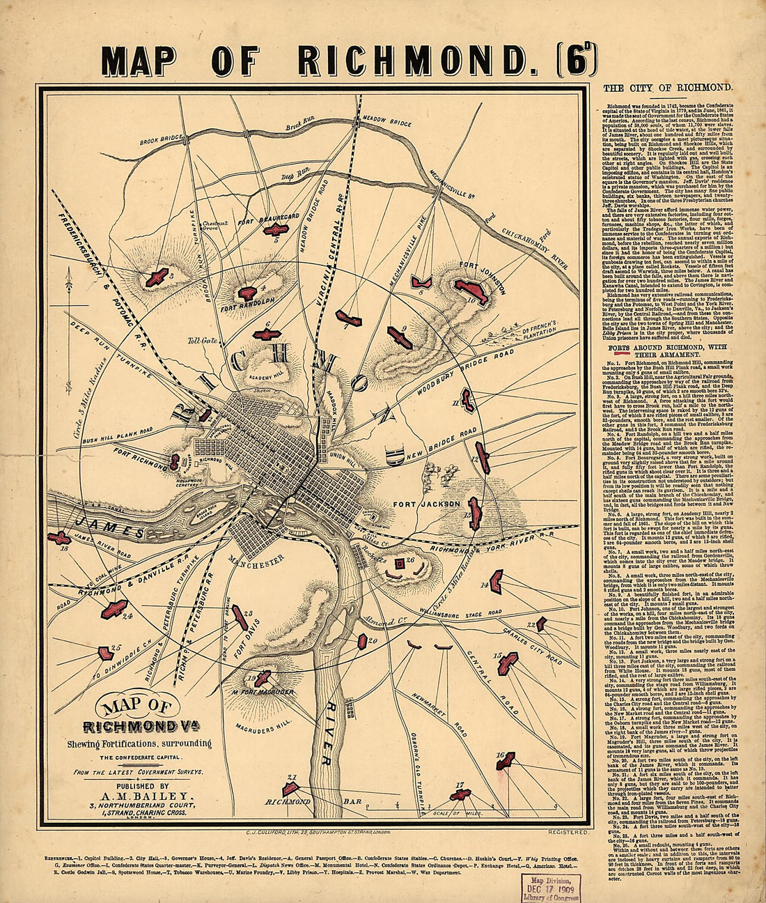 This old map of Map of Richmond, Va., Shewing Fortifications Surrounding the Confederate Capital. from the Latest Government Surveys from 1860 was created by A. M. Bailey in 1860