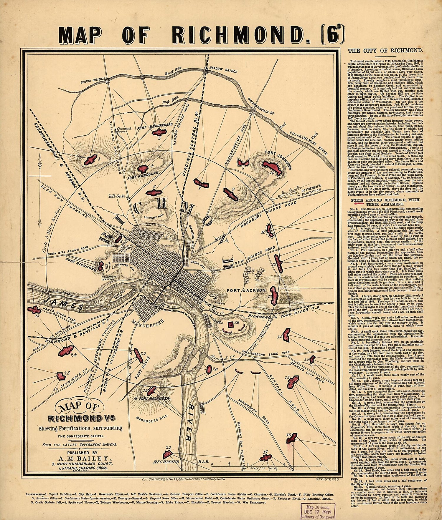This old map of Map of Richmond, Va., Shewing Fortifications Surrounding the Confederate Capital. from the Latest Government Surveys from 1860 was created by A. M. Bailey in 1860