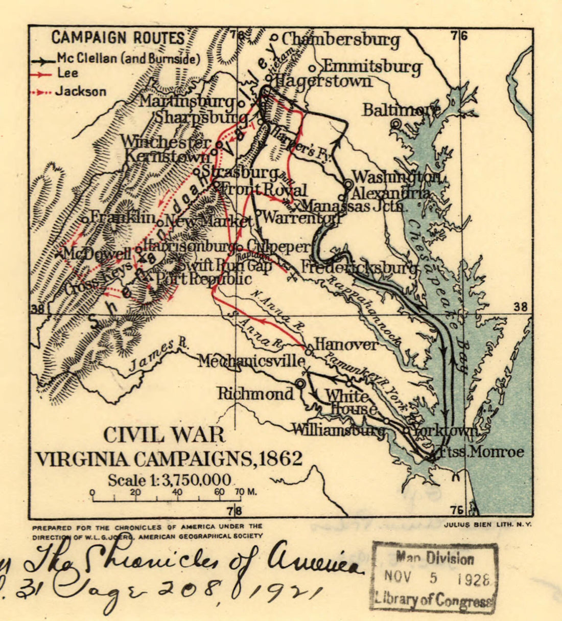 This old map of Civil War Virginia Campaigns, 1862 from 1921 was created by W. L. G. (Wolfgang Louis Gottfried) Joerg in 1921