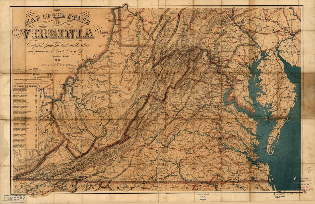 This old map of Map of the State of Virginia from 1862 was created by W. L. Nicholson in 1862