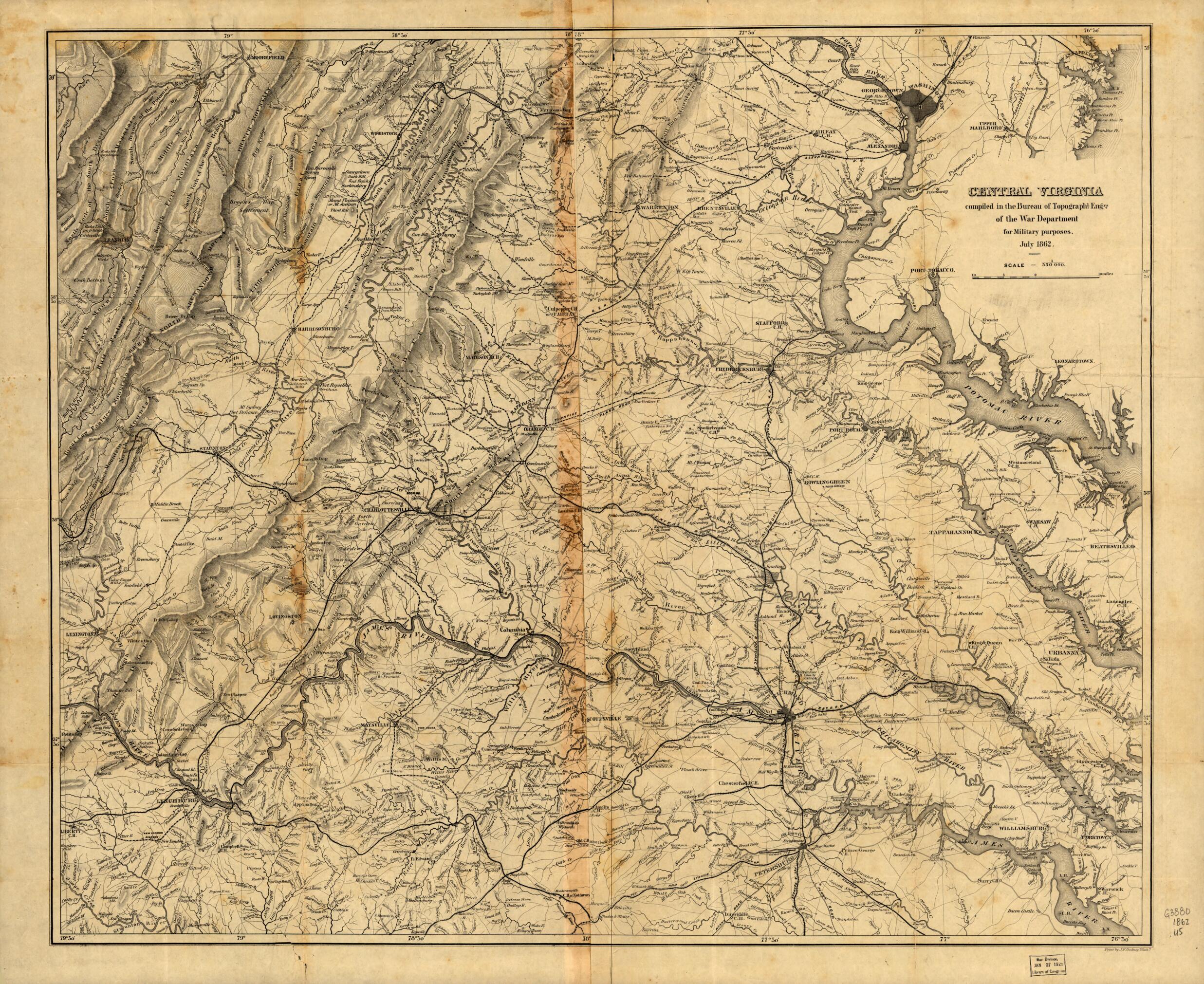 This old map of Central Virignia from 1862 was created by  United States. Army. Corps of Topographical Engineers in 1862