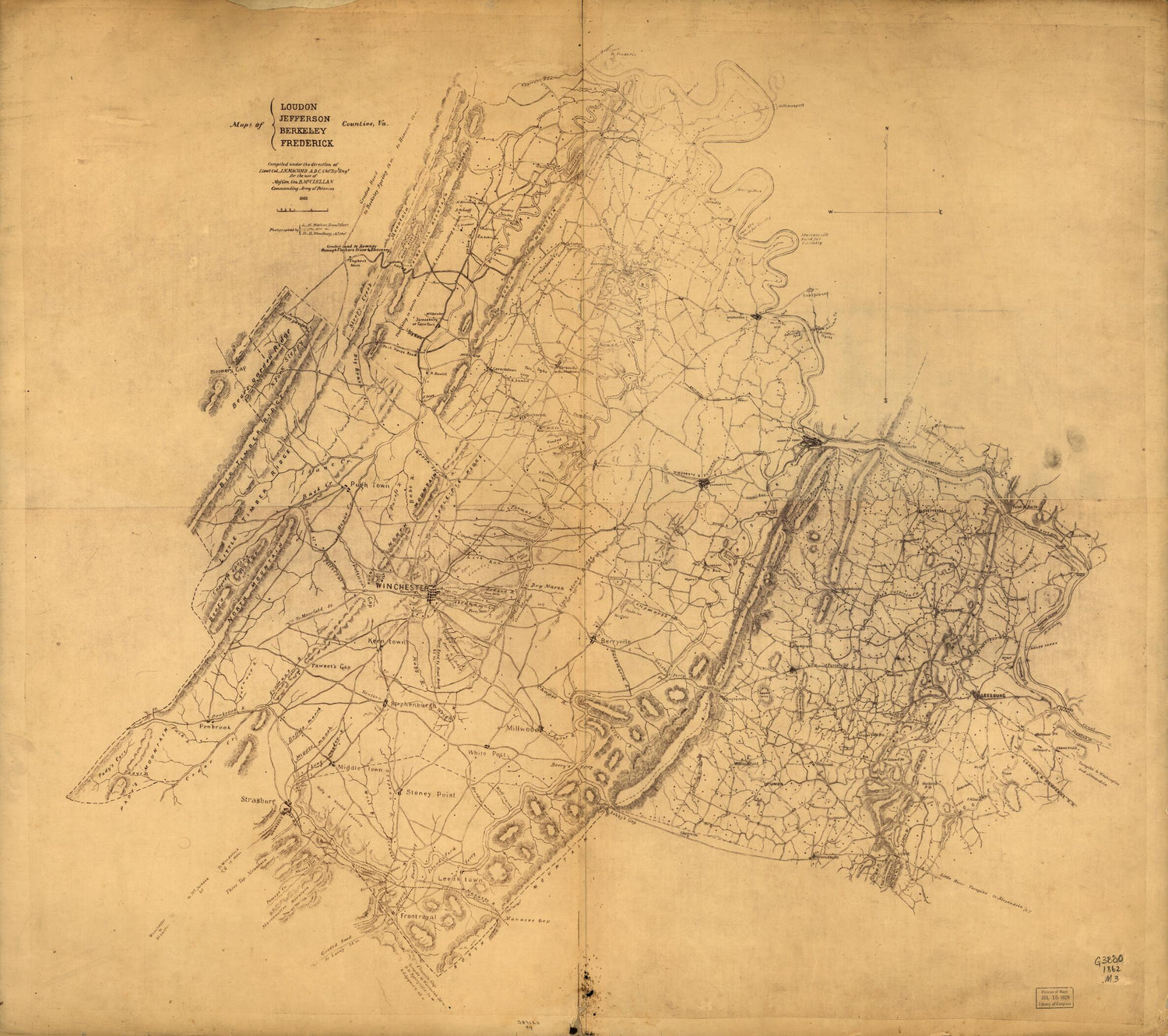 This old map of Map of Loudon sic, Jefferson, Berkeley, Frederick Counties, Va from 1862 was created by J. N. (John N.) Macomb in 1862