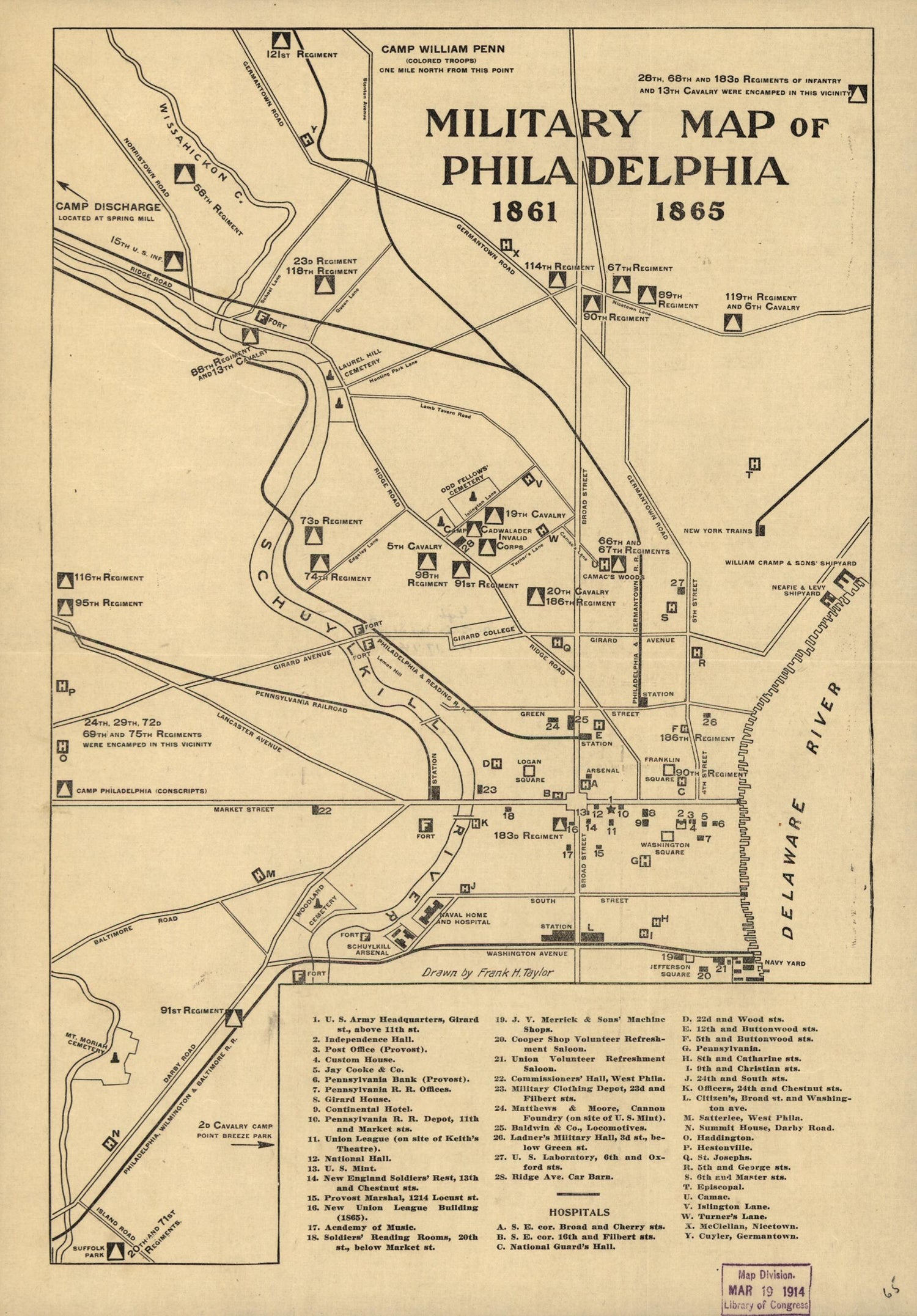 This old map of 1865 from 1914 was created by Frank H. Taylor in 1914