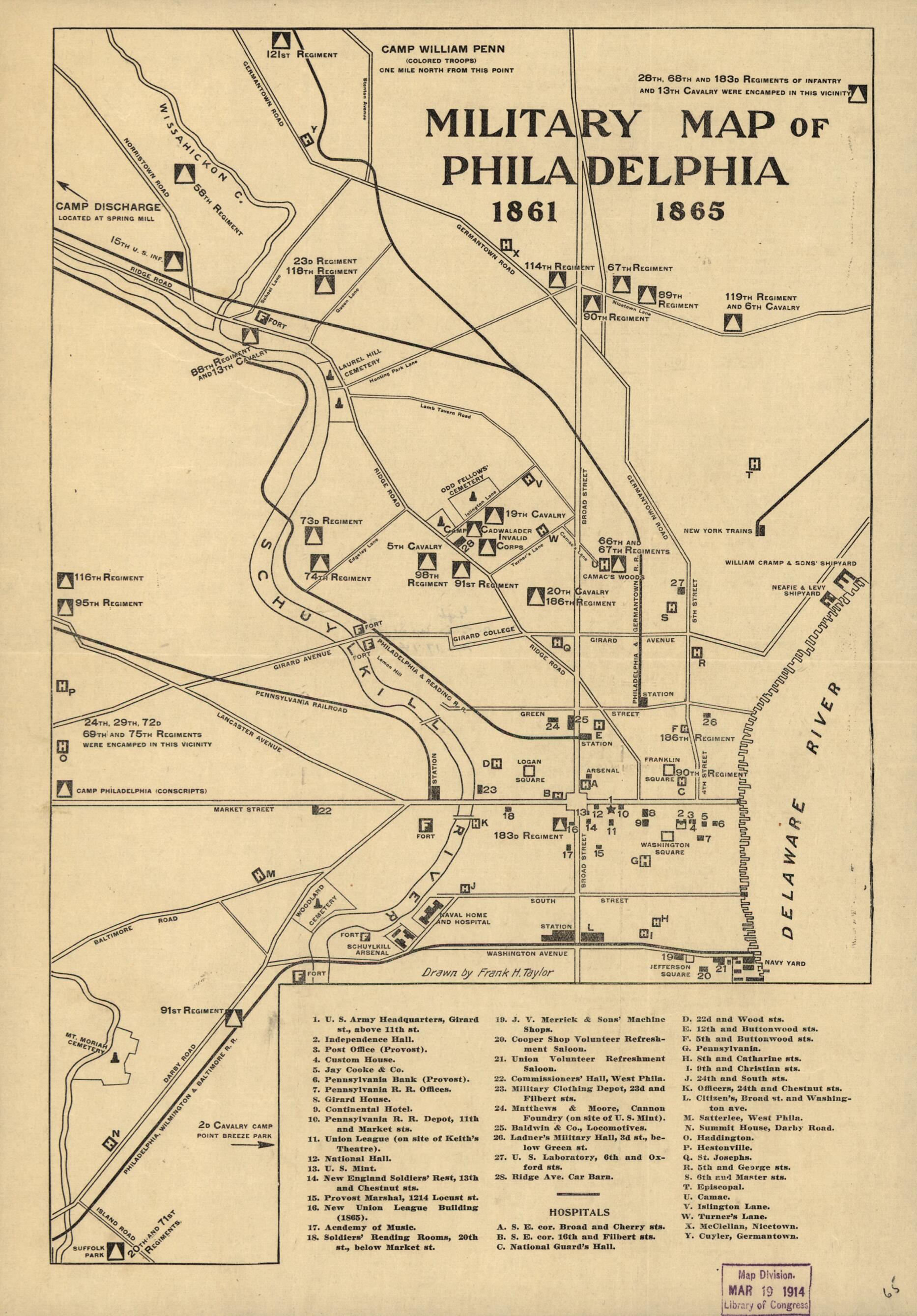 This old map of 1865 from 1914 was created by Frank H. Taylor in 1914