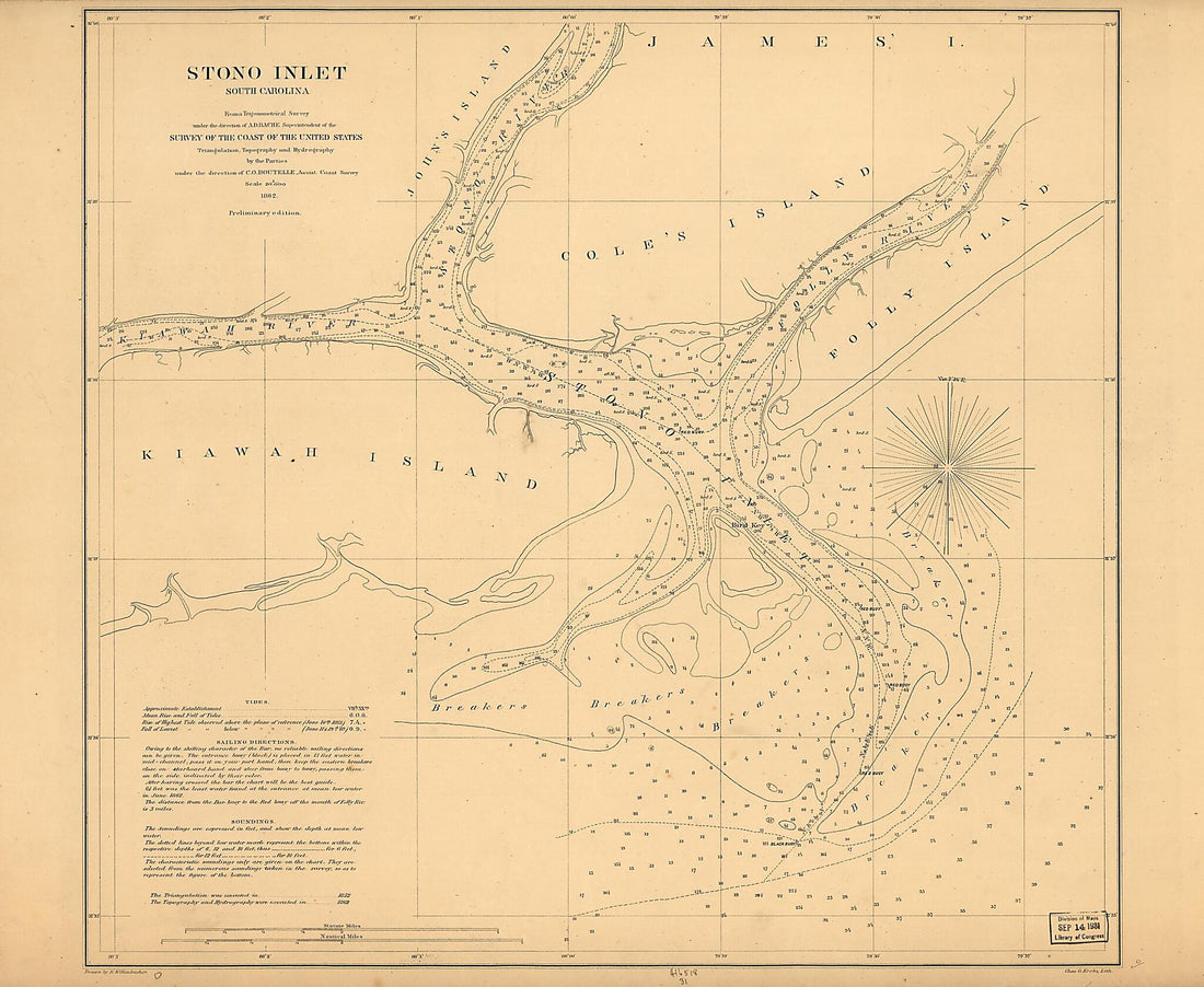 This old map of Stono Inlet, South Carolina from 1862 was created by  United States Coast Survey, Eugene Willenbücher in 1862
