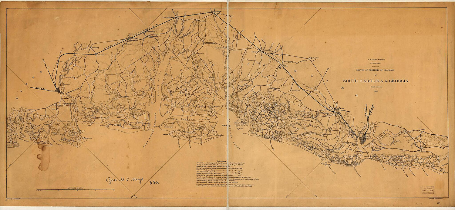 This old map of Sketch of Portions of Seacoast of South Carolina &amp; Georgia from 1862 was created by A. Lindenkohl in 1862