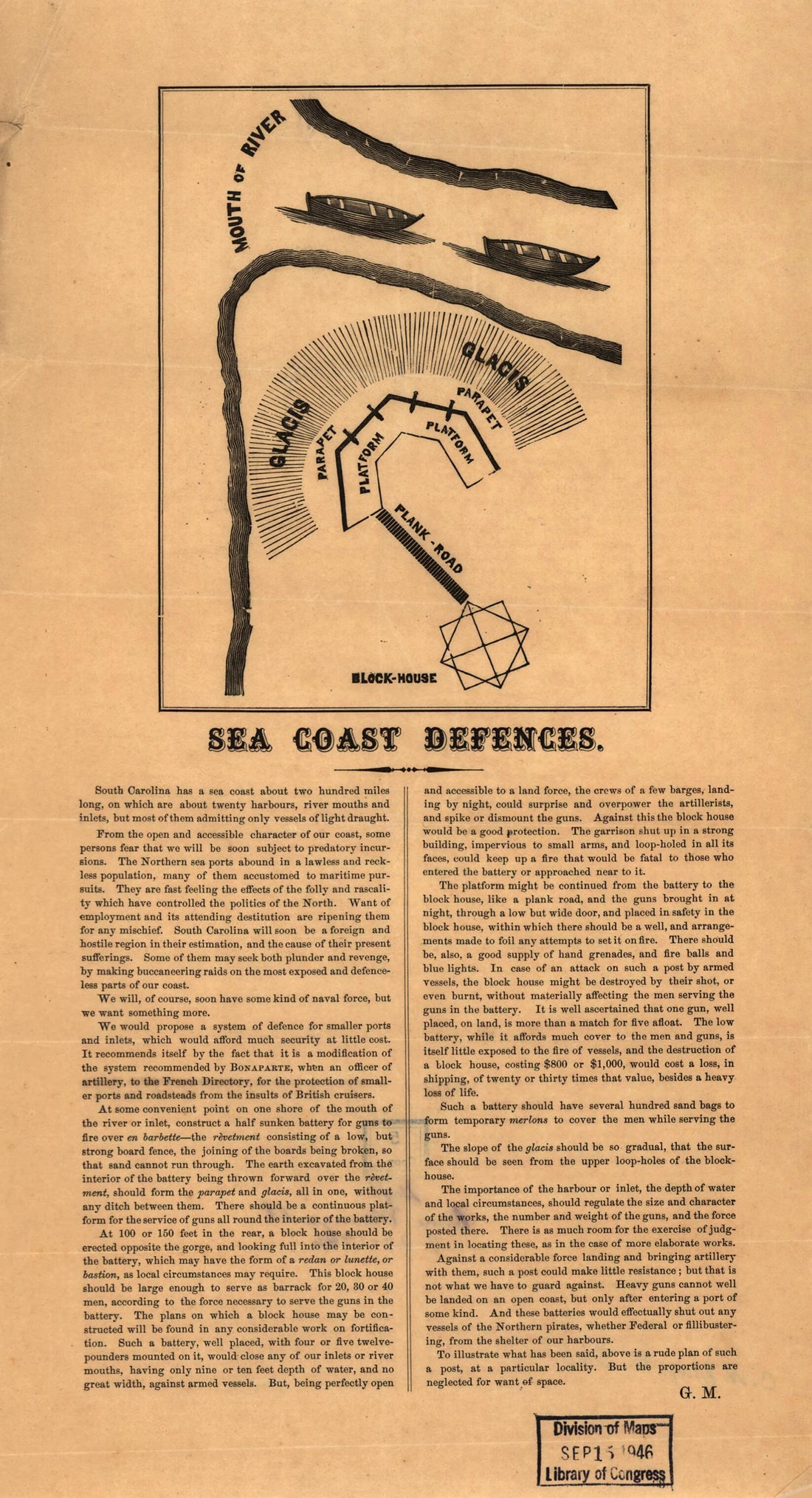 This old map of Sea Coast Defences from 1861 was created by Gabriel E. (Gabriel Edward) Manigault in 1861