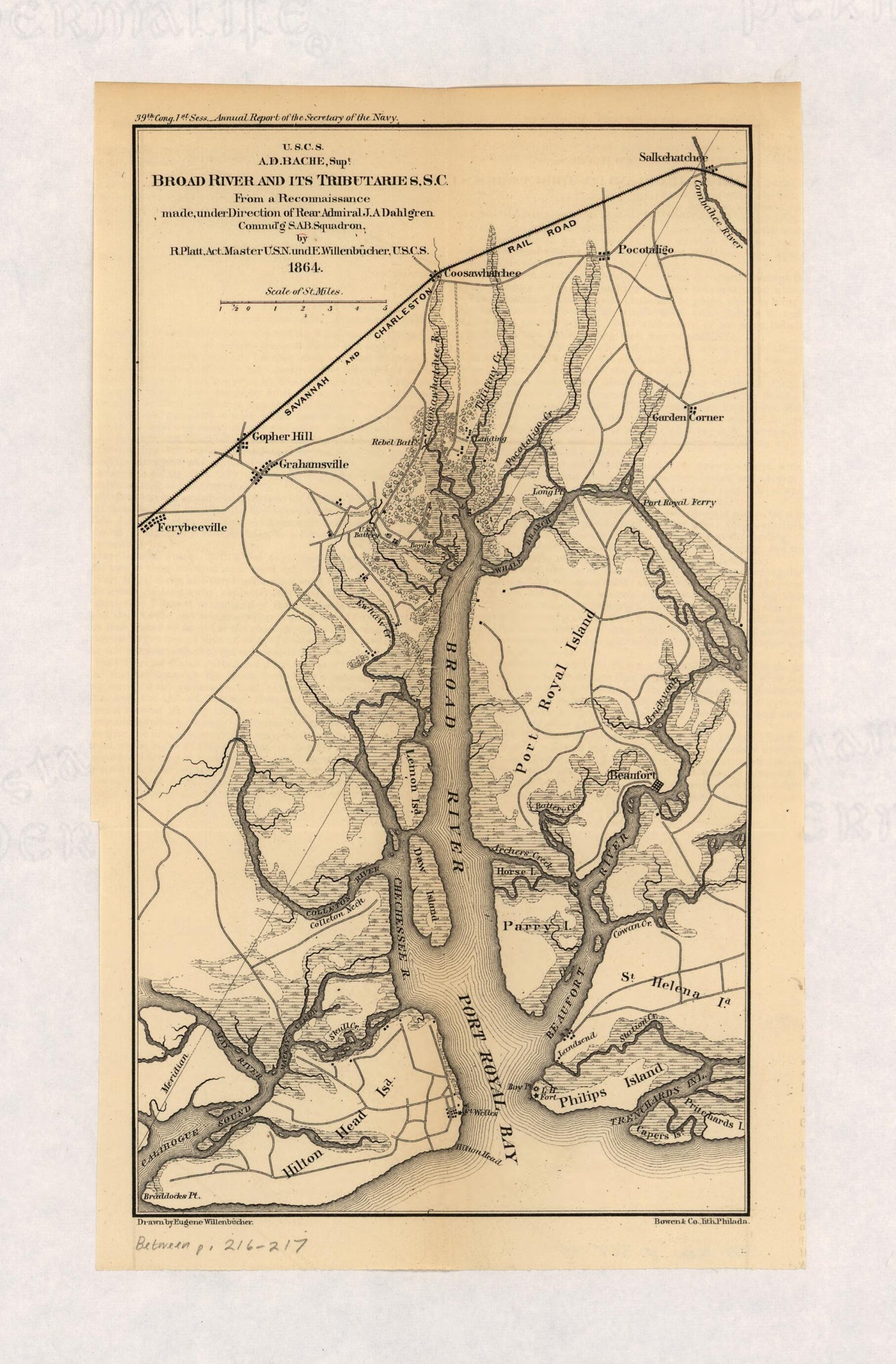 This old map of Broad River and Its Tributaries, S.C from 1864 was created by Eugene Willenbucher, Eugene Willenbücher in 1864