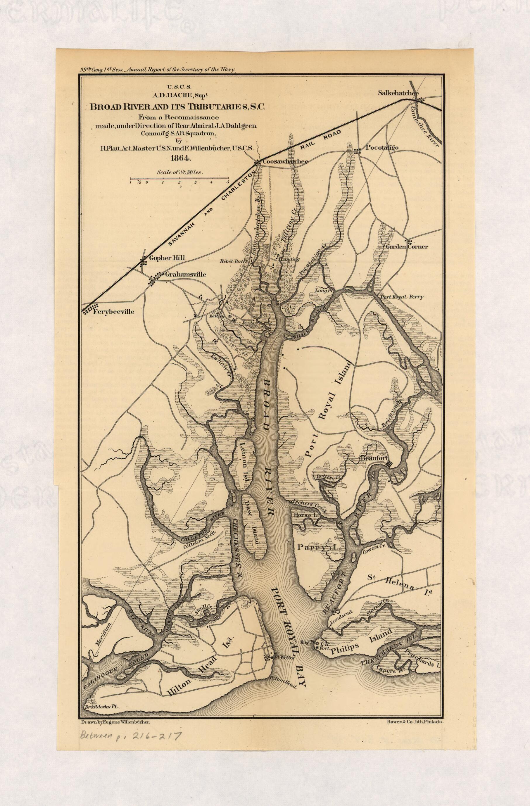 This old map of Broad River and Its Tributaries, S.C from 1864 was created by Eugene Willenbucher, Eugene Willenbücher in 1864