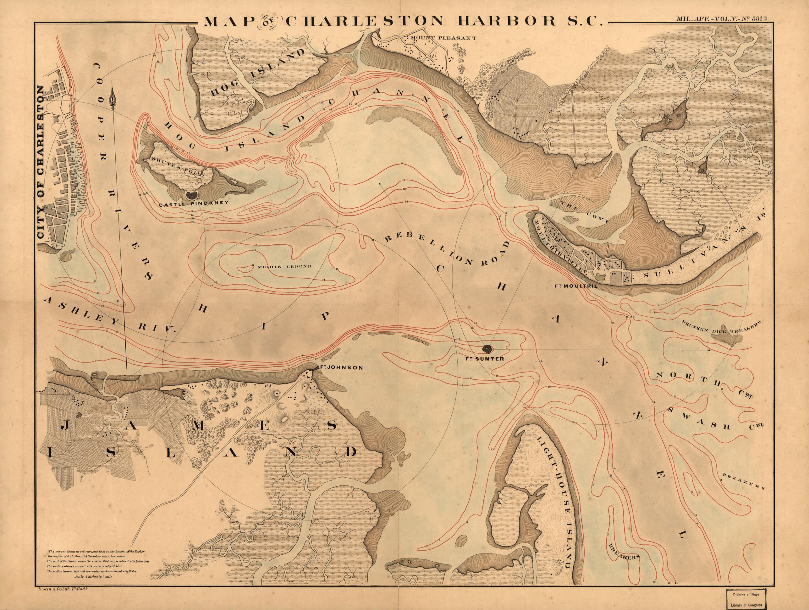 This old map of Map of Charleston Harbor, S.C from 1860 was created by  Bowen &amp; Co in 1860