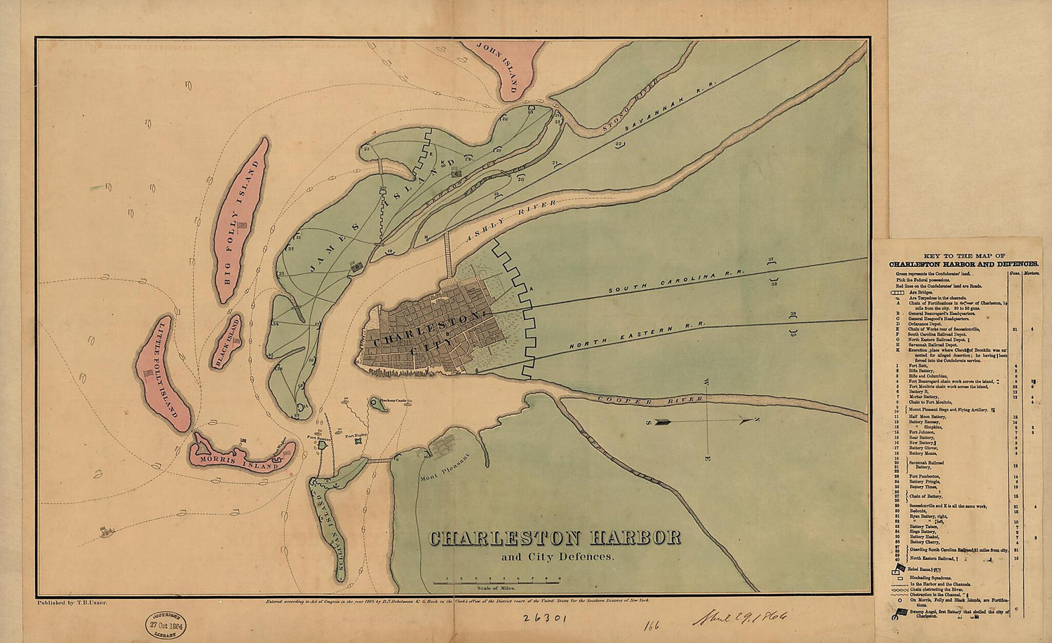 This old map of Charleston Harbor and City Defences from 1864 was created by D. N. Dobelmann, G. Huck in 1864