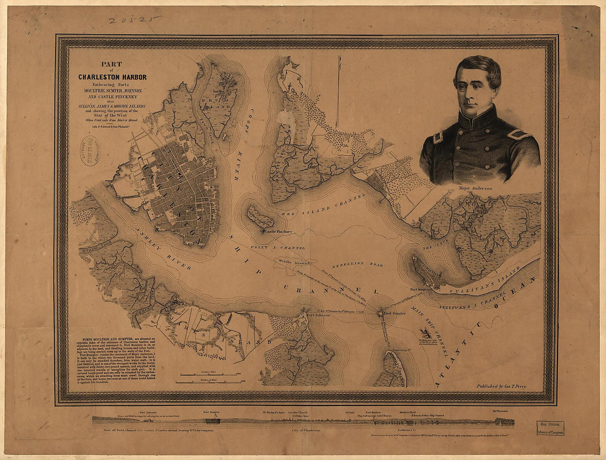 Part of Charleston Harbor, Embracing Forts Moultrie, Sumter, Johnson, and Castle Pinckney, Also Sullivan, James &amp; Morris Islands; and Showing the Position of the Star of the West, When Fired Into from Morris Island 1861 by Relic Map Company