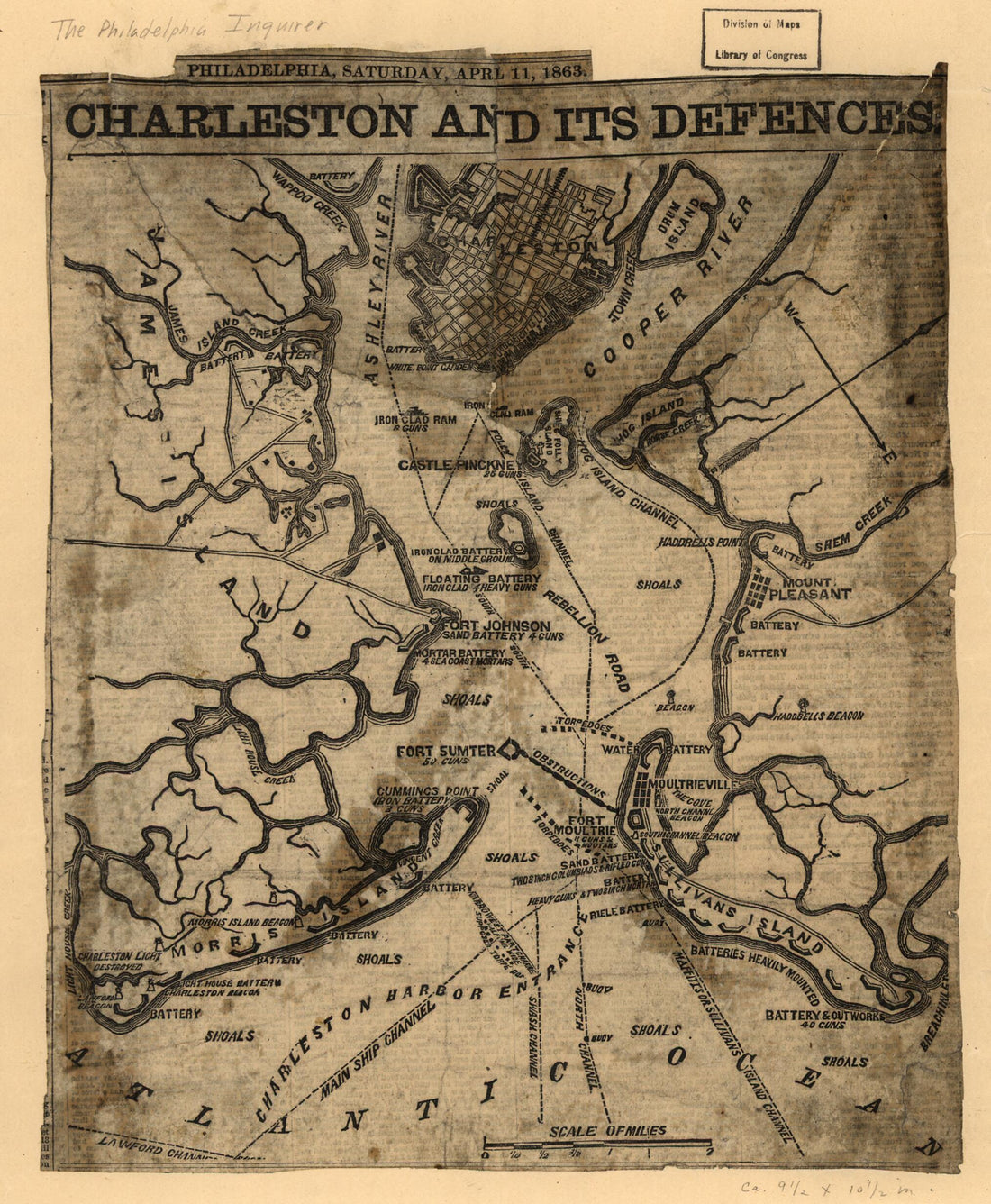 This old map of Charleston and Its Defences from 1863 was created by  Philadelphia Inquirer (Firm) in 1863