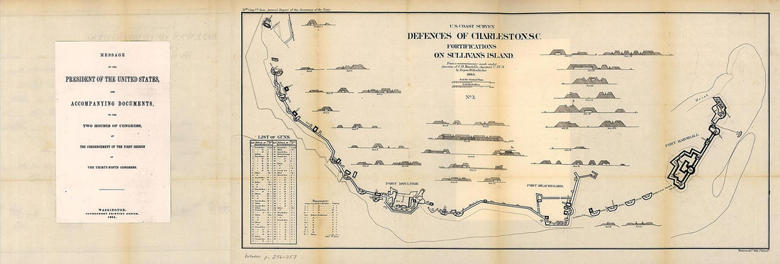 This old map of Defences of Charleston S.C. Fortifications On Sullivan&