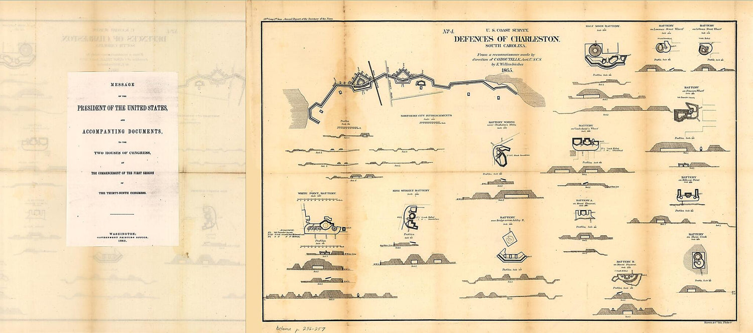 This old map of Defences of Charleston, South Carolina from 1865 was created by Eugene Willenbücher in 1865