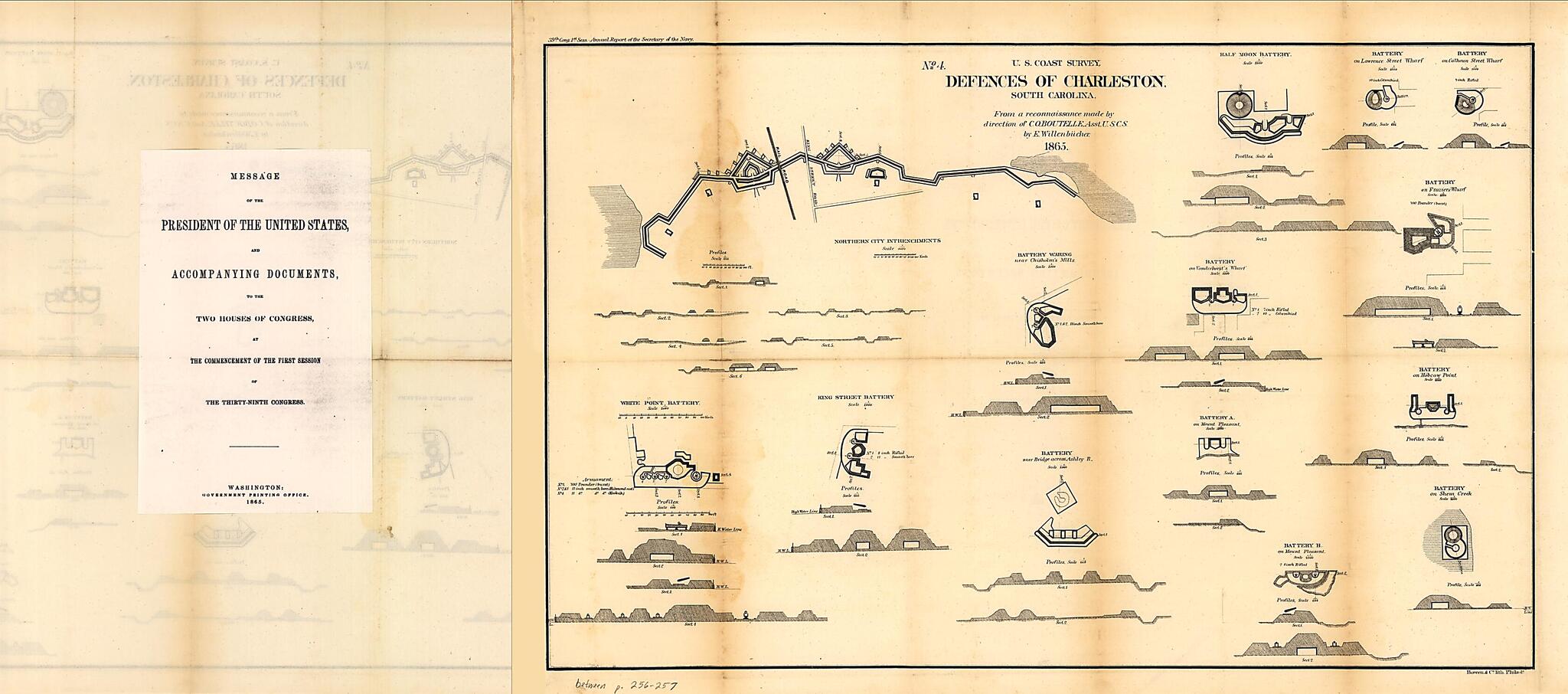 This old map of Defences of Charleston, South Carolina from 1865 was created by Eugene Willenbücher in 1865