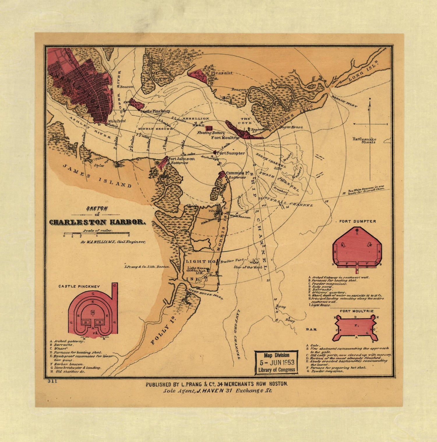 This old map of Sketch of Charleston Harbor from 1860 was created by W. A. Williams in 1860