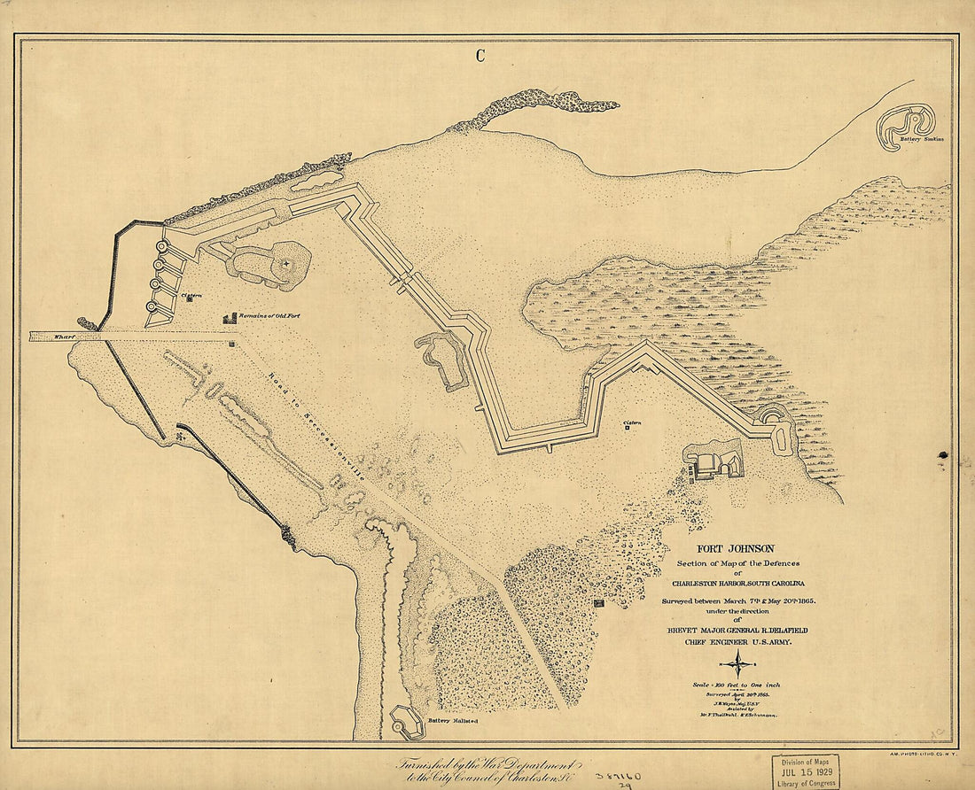 This old map of Fort Johnson, Section of Map of the Defences of Charleston Harbor, South Carolina from 1865 was created by  United States. Army. Corps of Engineers in 1865