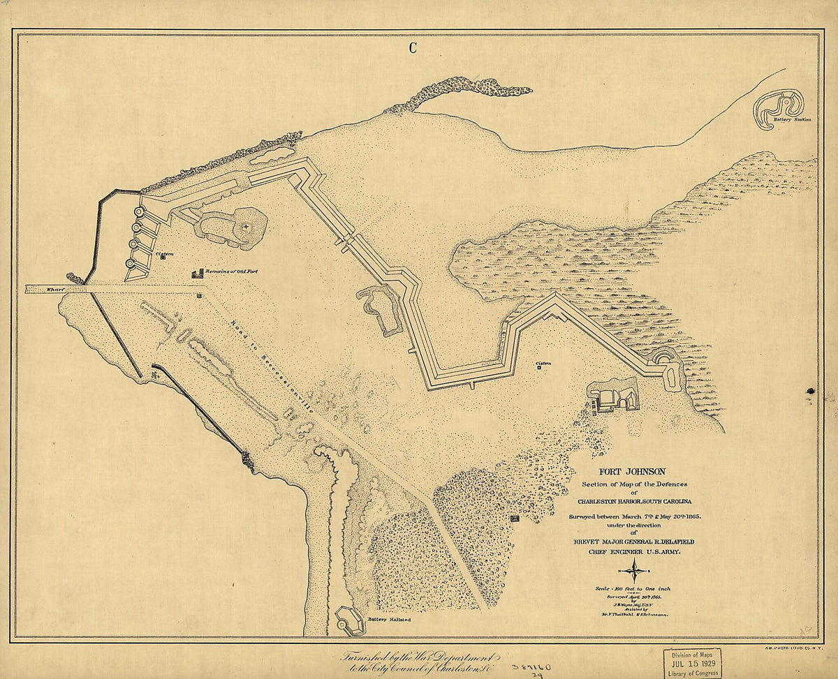 Fort Johnson, Section of Map of the Defences of Charleston Harbor, South Carolina 1865 by Relic Map Company