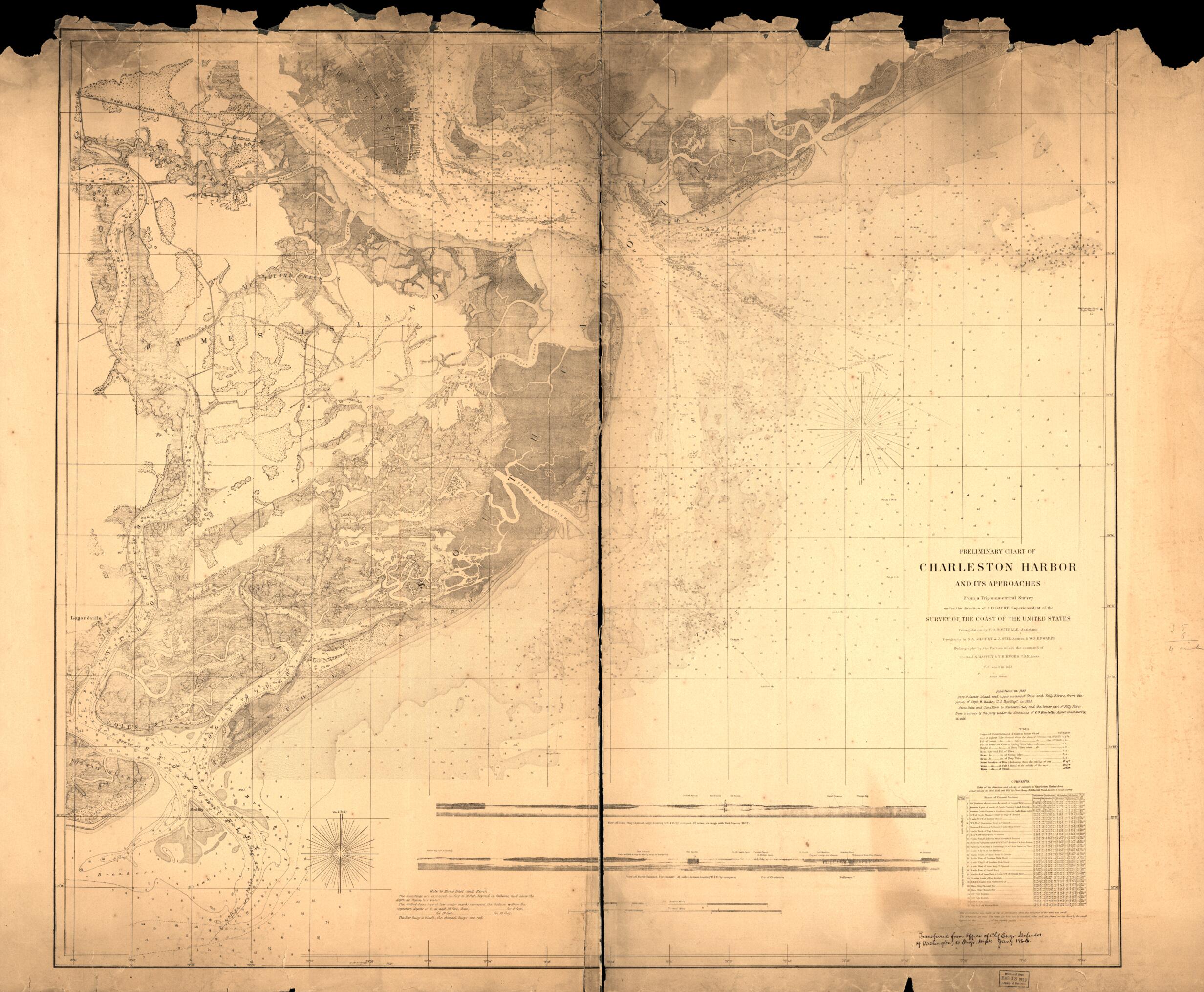 This old map of Preliminary Chart of Charleston Harbor and Its Approaches from 1862 was created by  United States Coast Survey in 1862