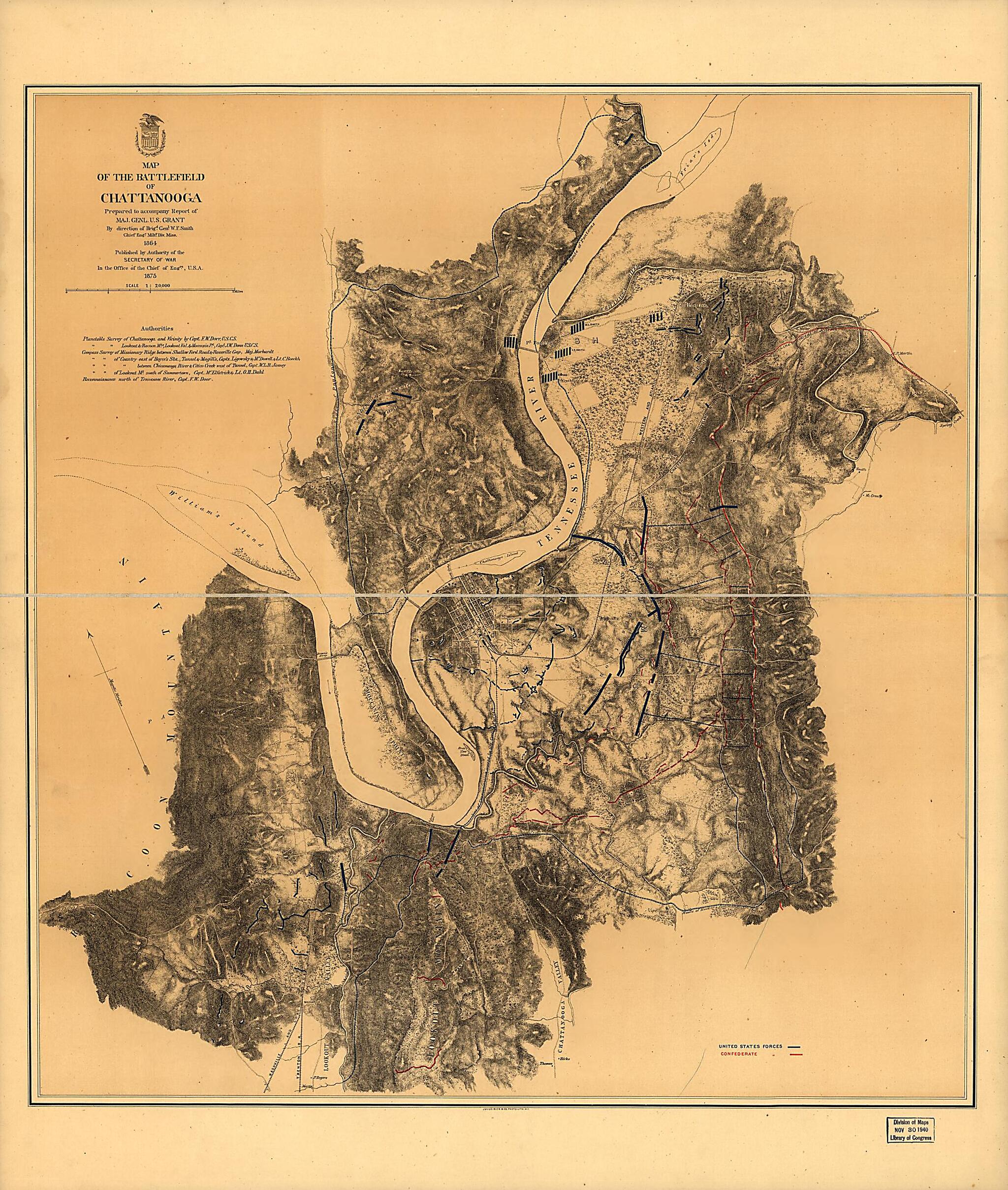 This old map of Map of the Battlefield of Chattanooga from 1875 was created by William F. Smith in 1875