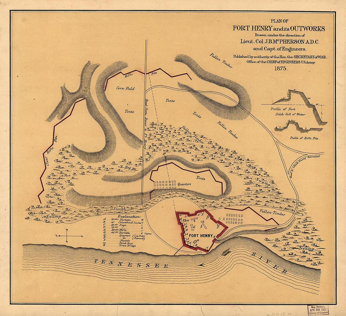 This old map of Plan of Fort Henry and Its Outworks. Feb. 1862 from 1875 was created by James Birdseye McPherson in 1875