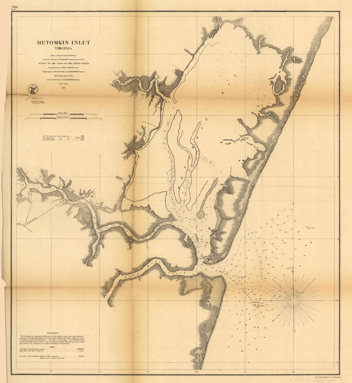 This old map of Metomkin Inlet, Virginia from 1862 was created by  United States Coast Survey in 1862