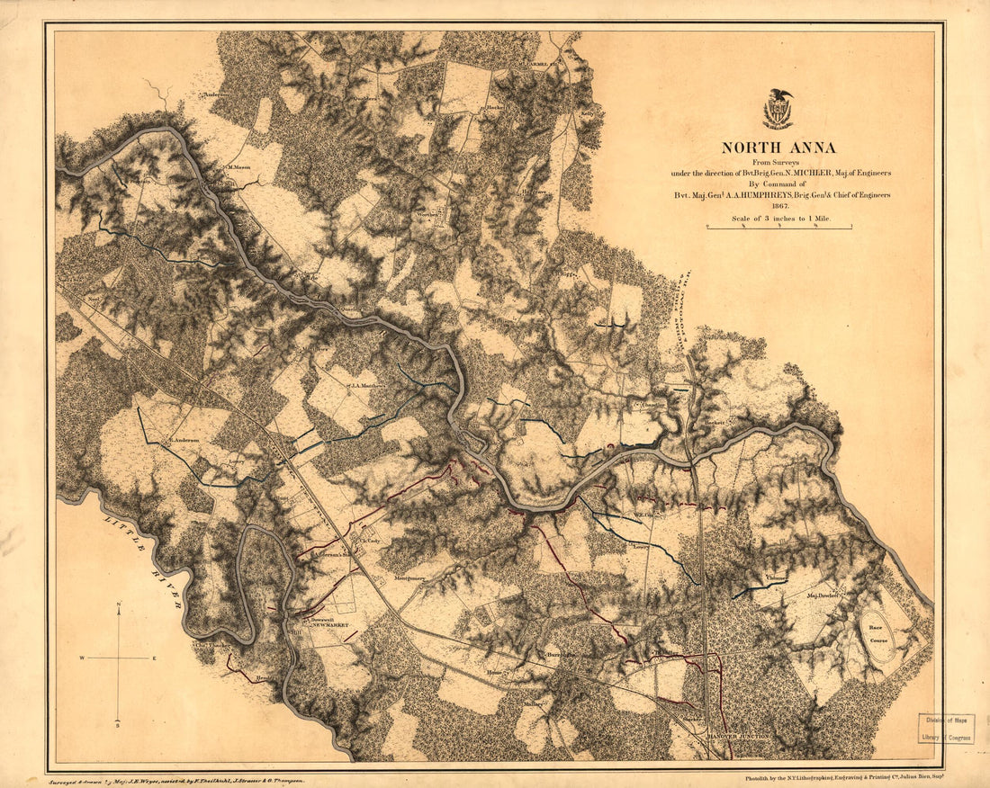 This old map of North Anna. May 1864 from 1867 was created by N. (Nathaniel) Michler in 1867