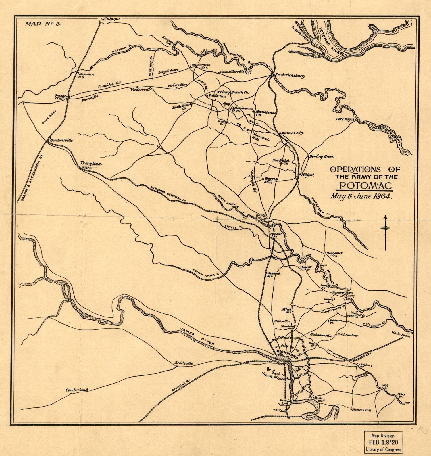 This old map of Operations of the Army of the Potomac, May &amp; June from 1864 was created by  in 1864