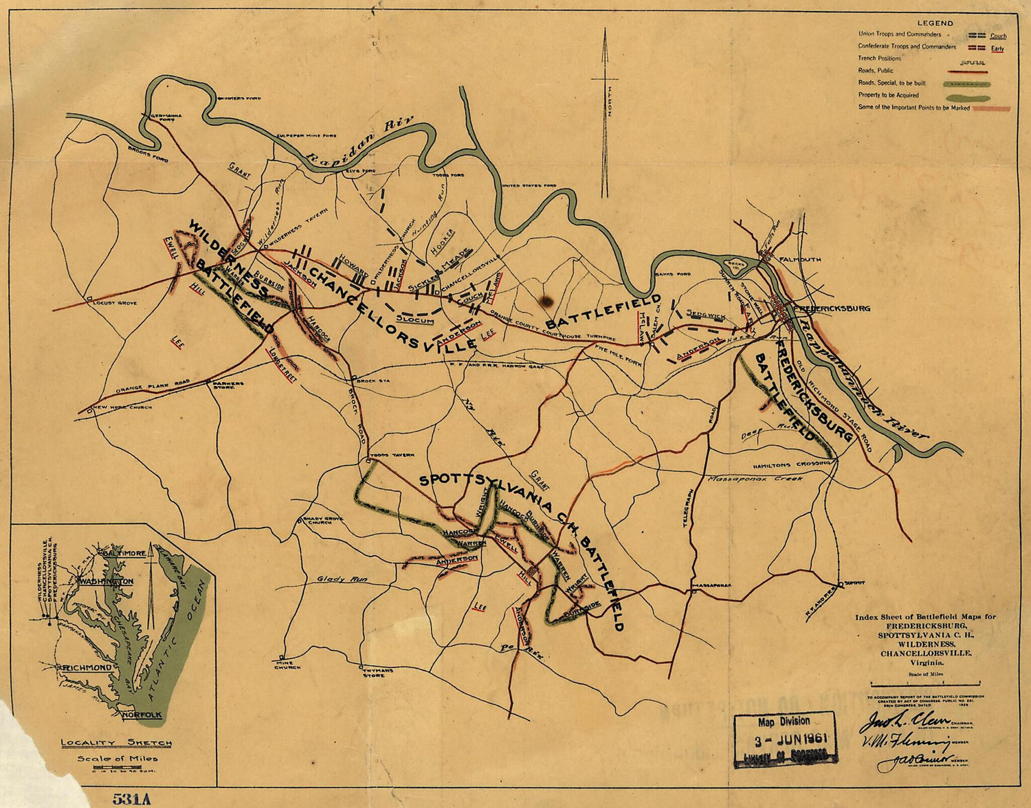 This old map of 64 to Accompany Report of the Battlefield Commission Created by Act of Congress Public No. 261, 68th Congress Dated from 1925. 26 X 34 Cm was created by  in 1925